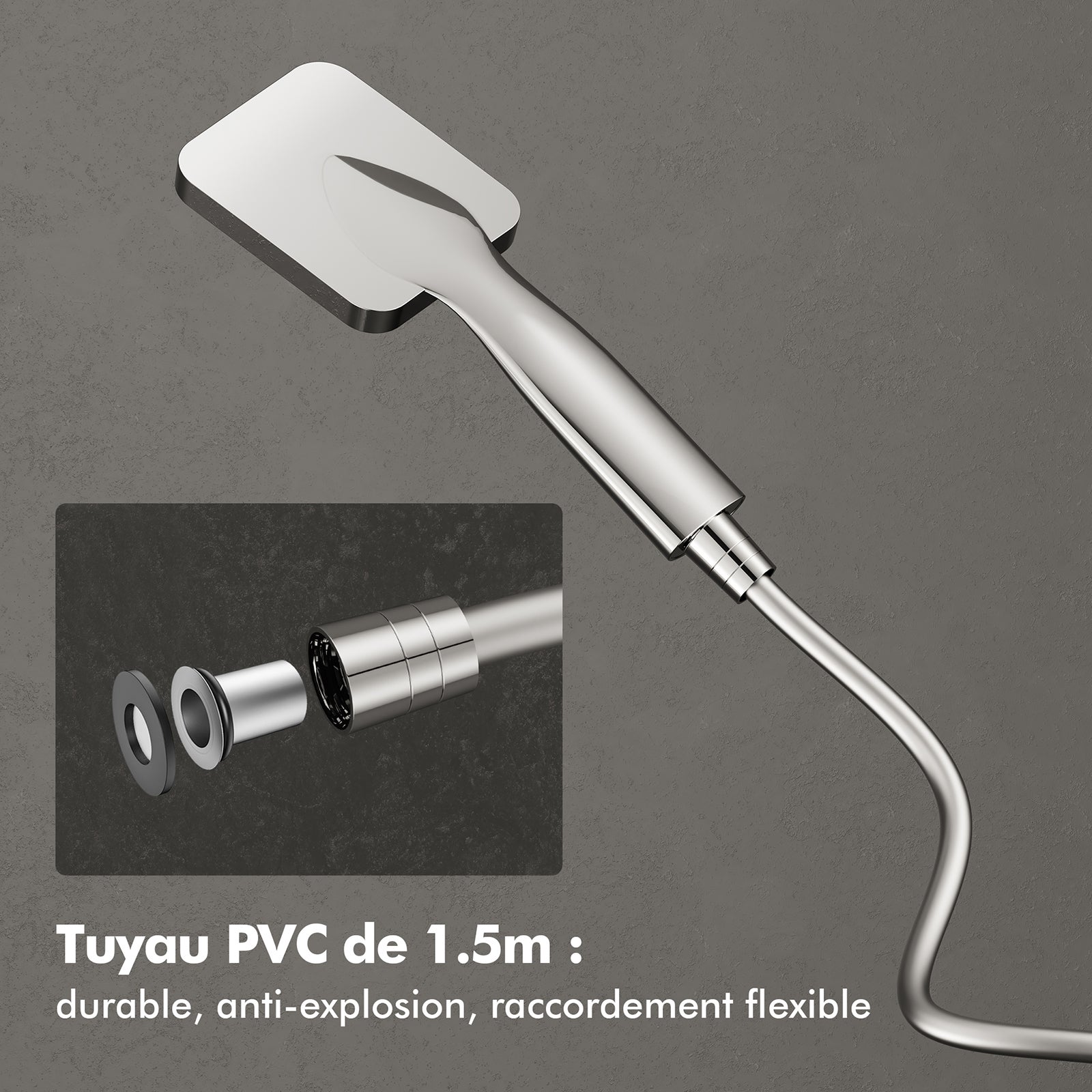 Sistema de chuveiro de coluna de chuveiro com conjunto de chuveiro de mão sem misturador em aço inoxidável com altura ajustável, cromado - 5