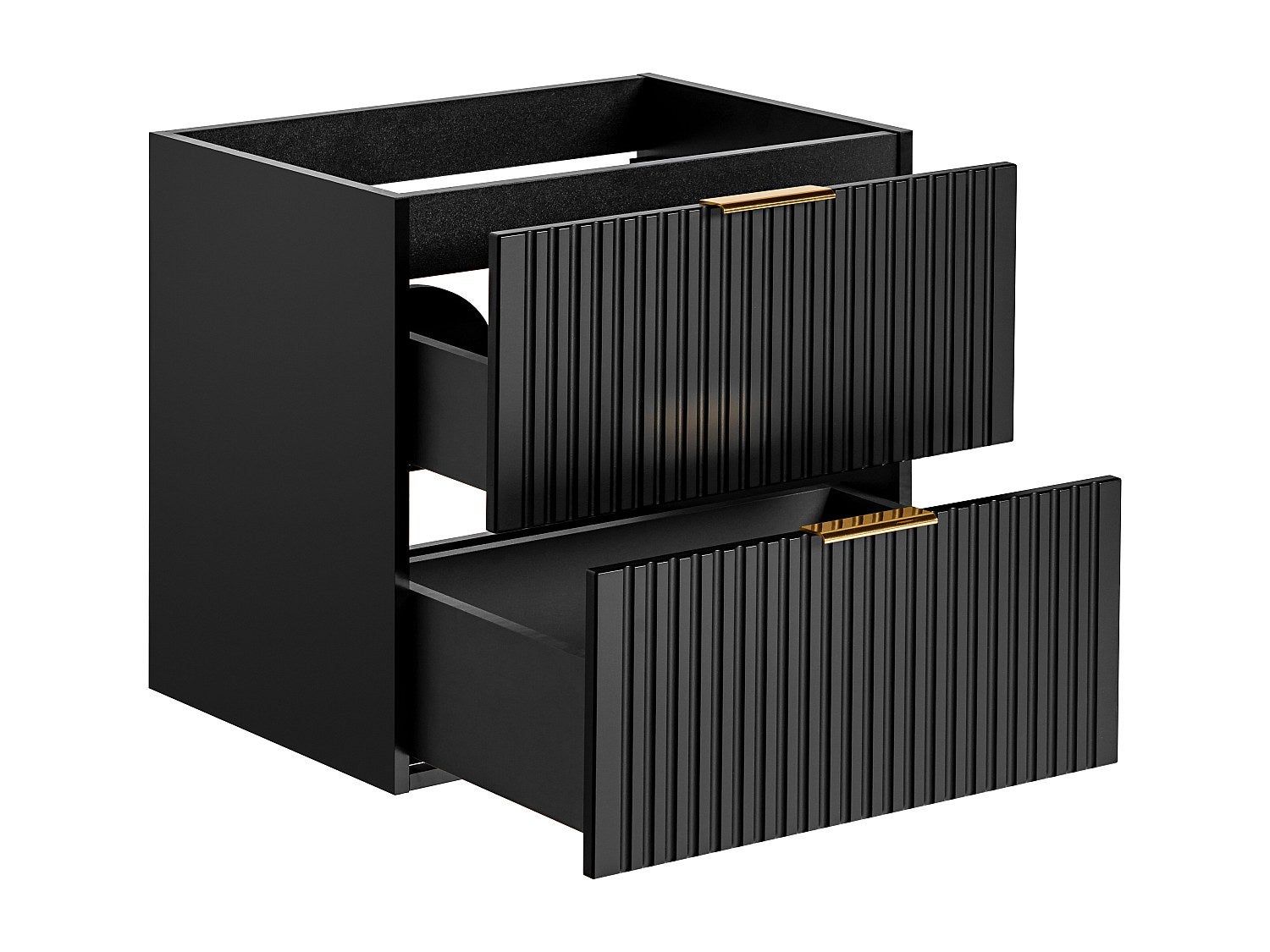 Meuble sous vasque suspendu strié - Noir - L60 cm - ZEVARA - 4
