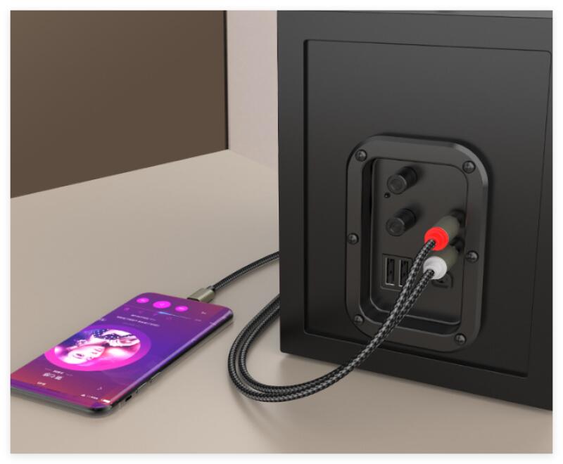 Câble USB de type C vers 2 RCA, câble adaptateur USB-C vers jack audio, câble audio de type C vers double câble RCA pour Téléphone Huawei/Amplificateu - 4