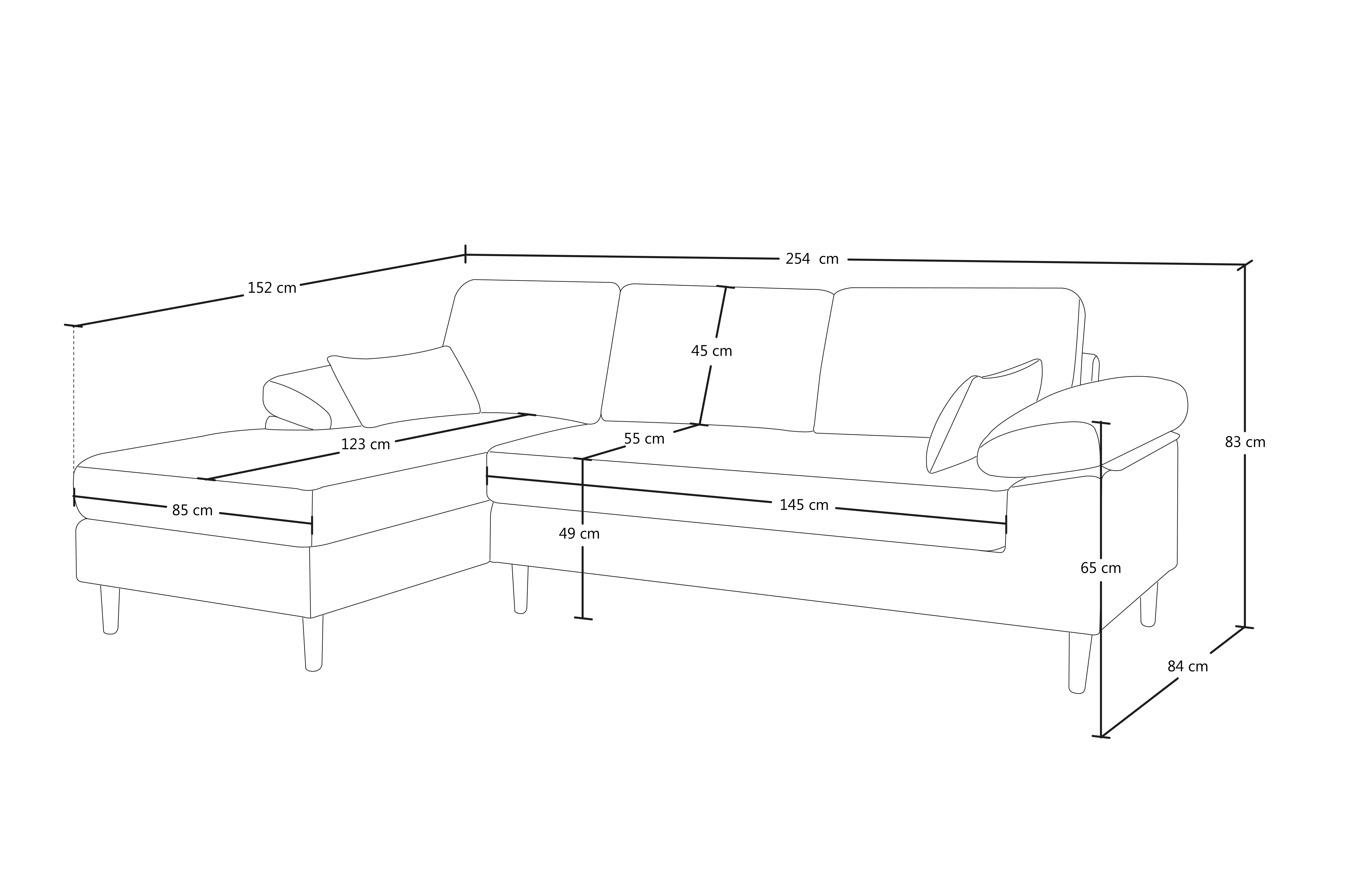 Divano Angolare A L 3 Posti Con Chaise Longue – Moderno In Cotone E Lino, Grigio – Per Piccoli Spazi