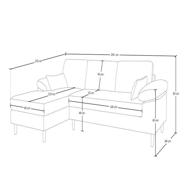 Divano Angolare A L 3 Posti Con Chaise Longue – Moderno In Cotone E Lino, Grigio – Per Piccoli Spazi