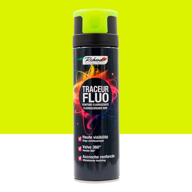 Peinture aérosol fluorescente haute visibilité traceur chantier Richard Valve 360° Jaune