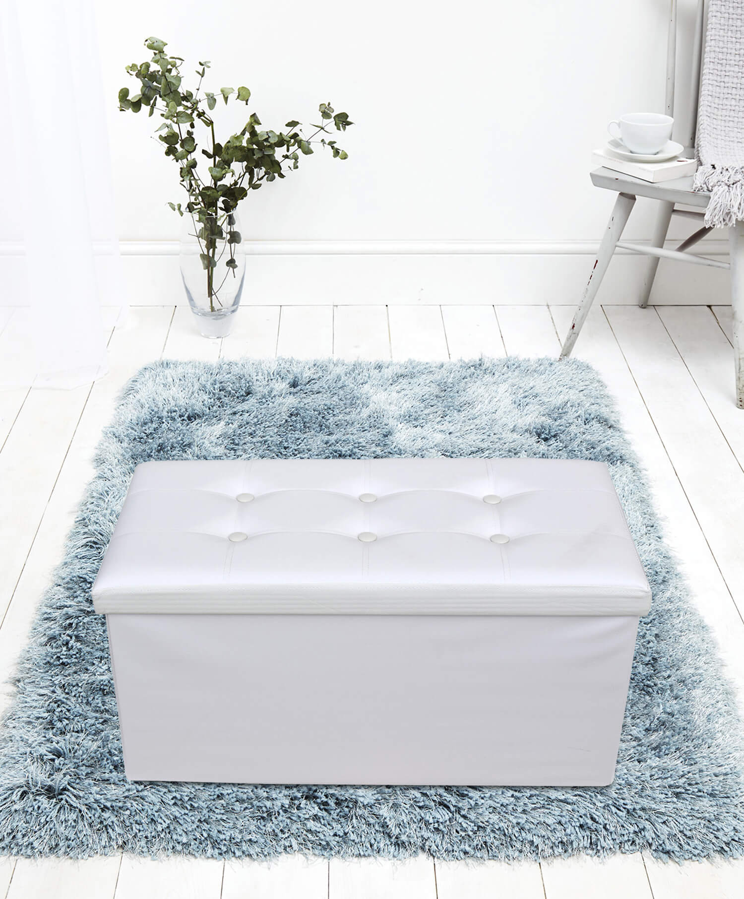 Pouf Coffre De Rangement Mobili Rebecca Banc Rectangle Blanc Stokage 38x76x38 - 3