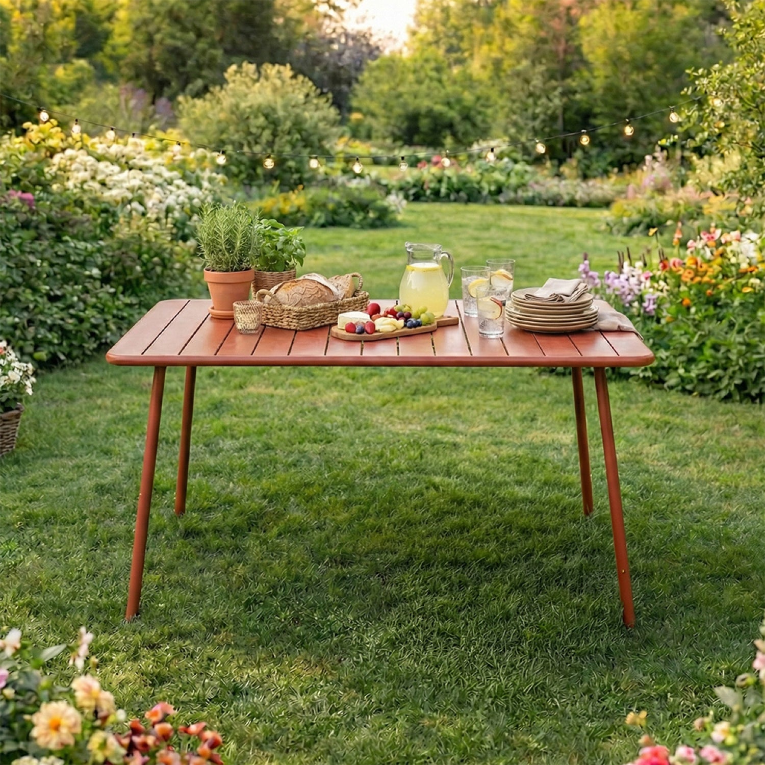 Table de jardin 4 à 6 places 120cm terracotta BERGAME - 5