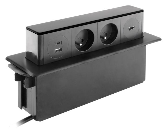 Bloc multiprise encastrable 2x16A 2P+T + 2 ports USB Inox - Otio