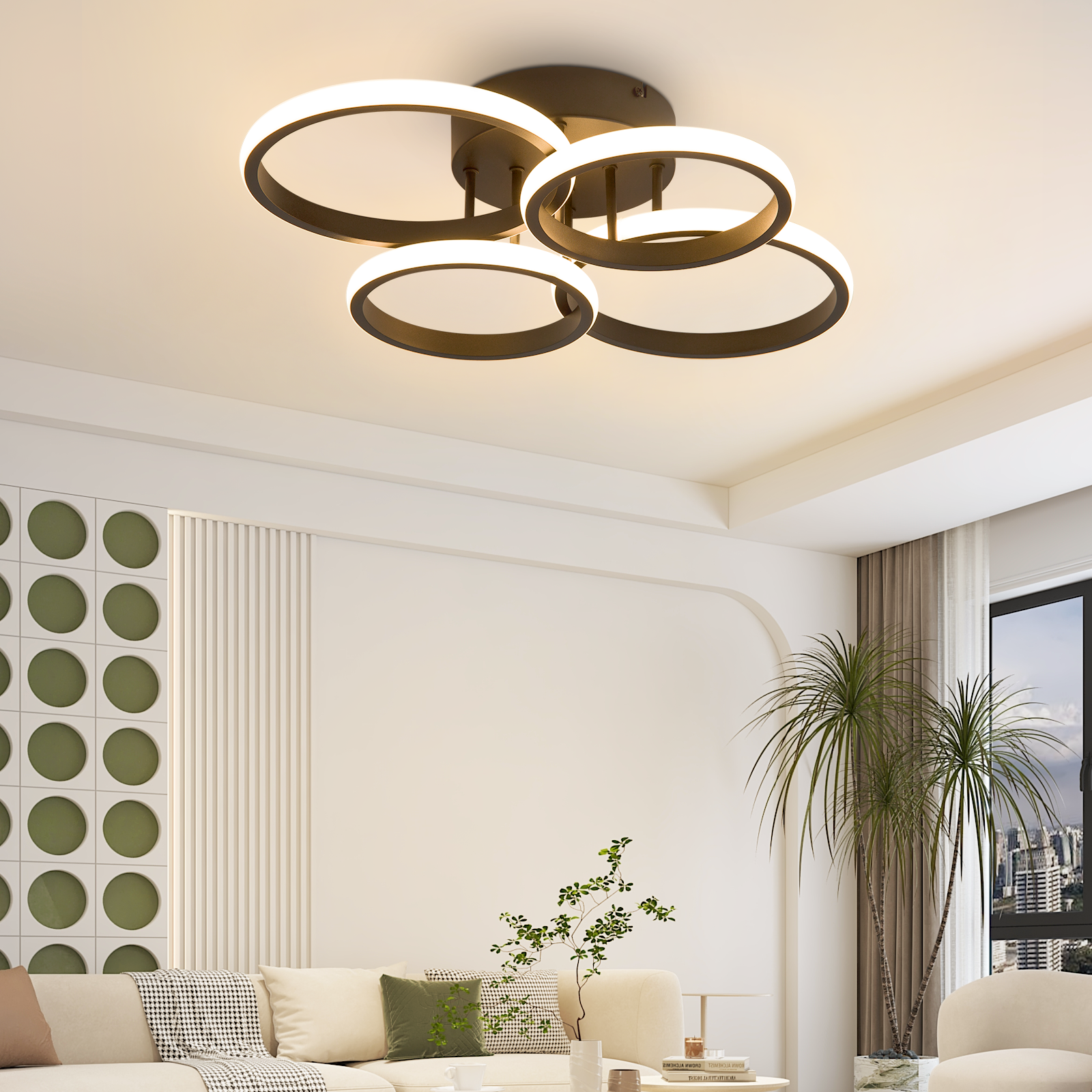 ZMH Nowoczesna, czarna lampa sufitowa LED 48W 55cm z możliwością ściemniania i pilotem do sypialni lub kuchni. - 7