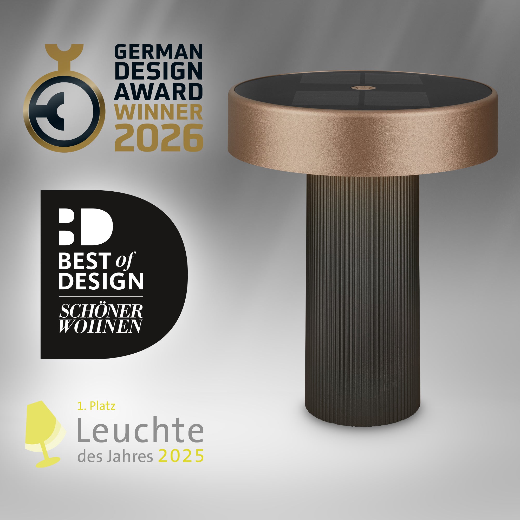 Lampe de table LED -German Design Award - Sans fil - Solaire - Ø16x20cm - Blanc chaud - 1W, 150lm - Briloner - 5
