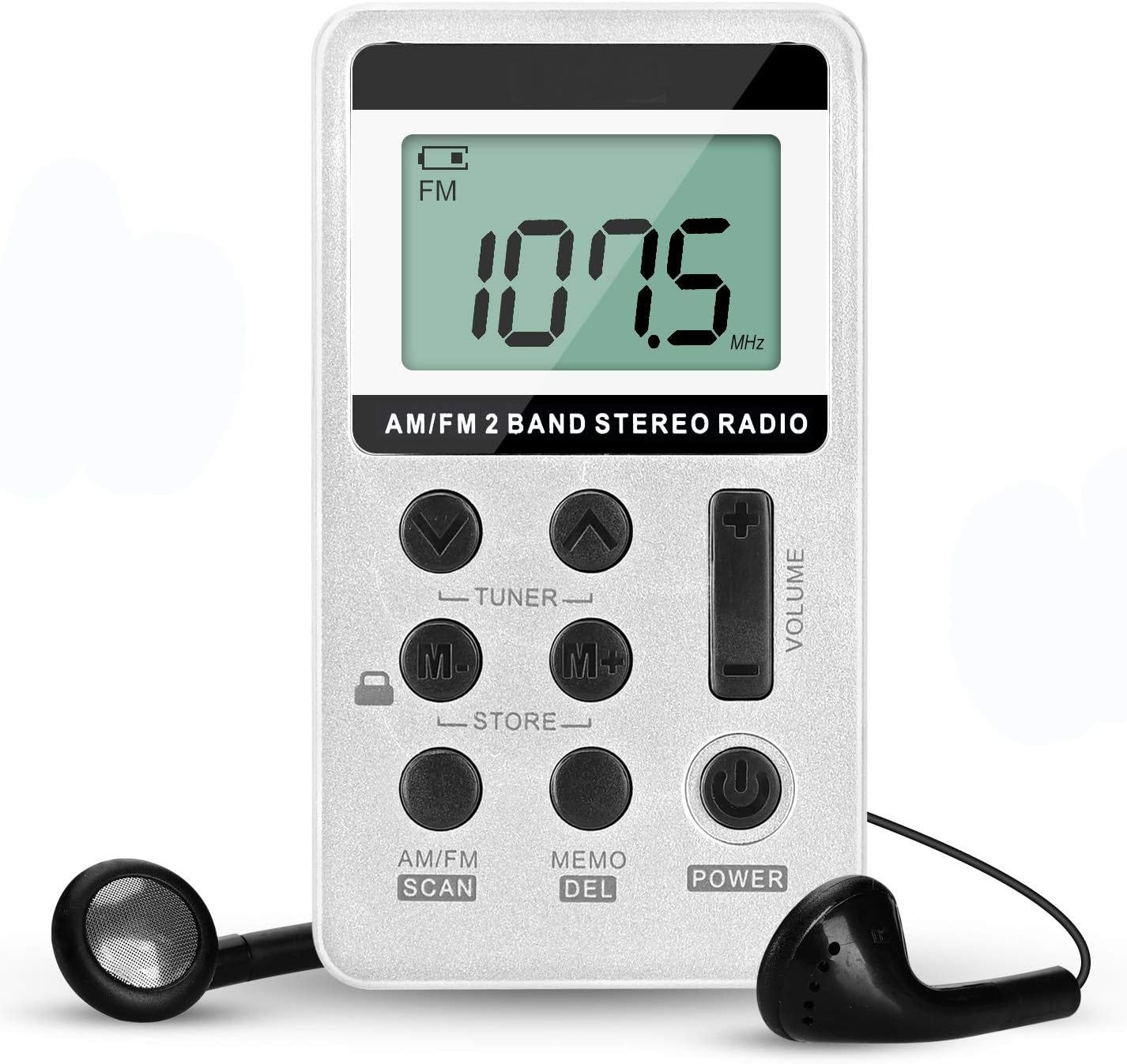 Mini Radio Portable Stéréo Rechargeable YZCX – DSP AM/FM 2 Bandes Avec Écouteurs – Idéale Seniors & Voyage (Noir)