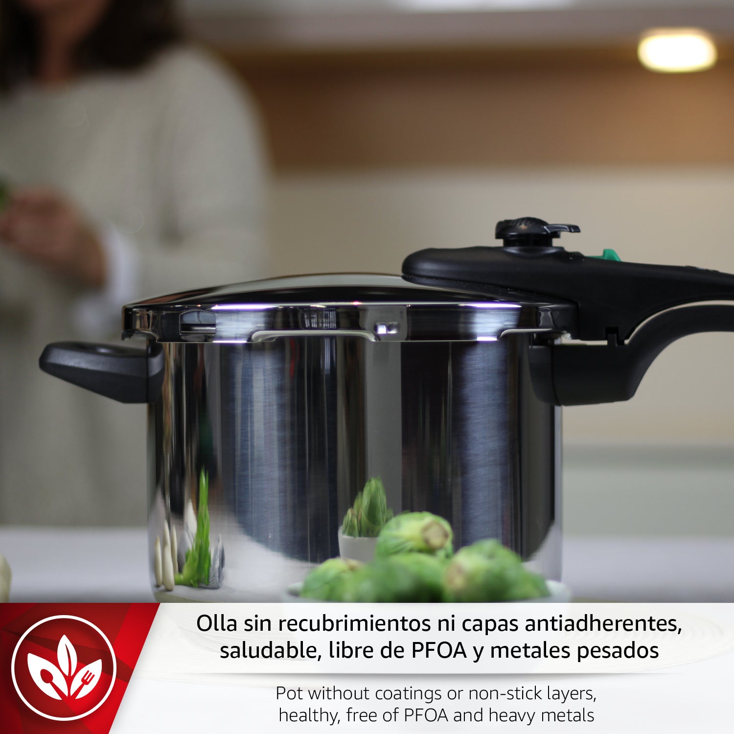 Magefesa Athenas - Olla Express Rápida de 8 L, Acero Inoxidable 18/10, Apta para Inducción, Fondo Termo-Difusor, Cocina Sana, Ahorro de Energía - 4