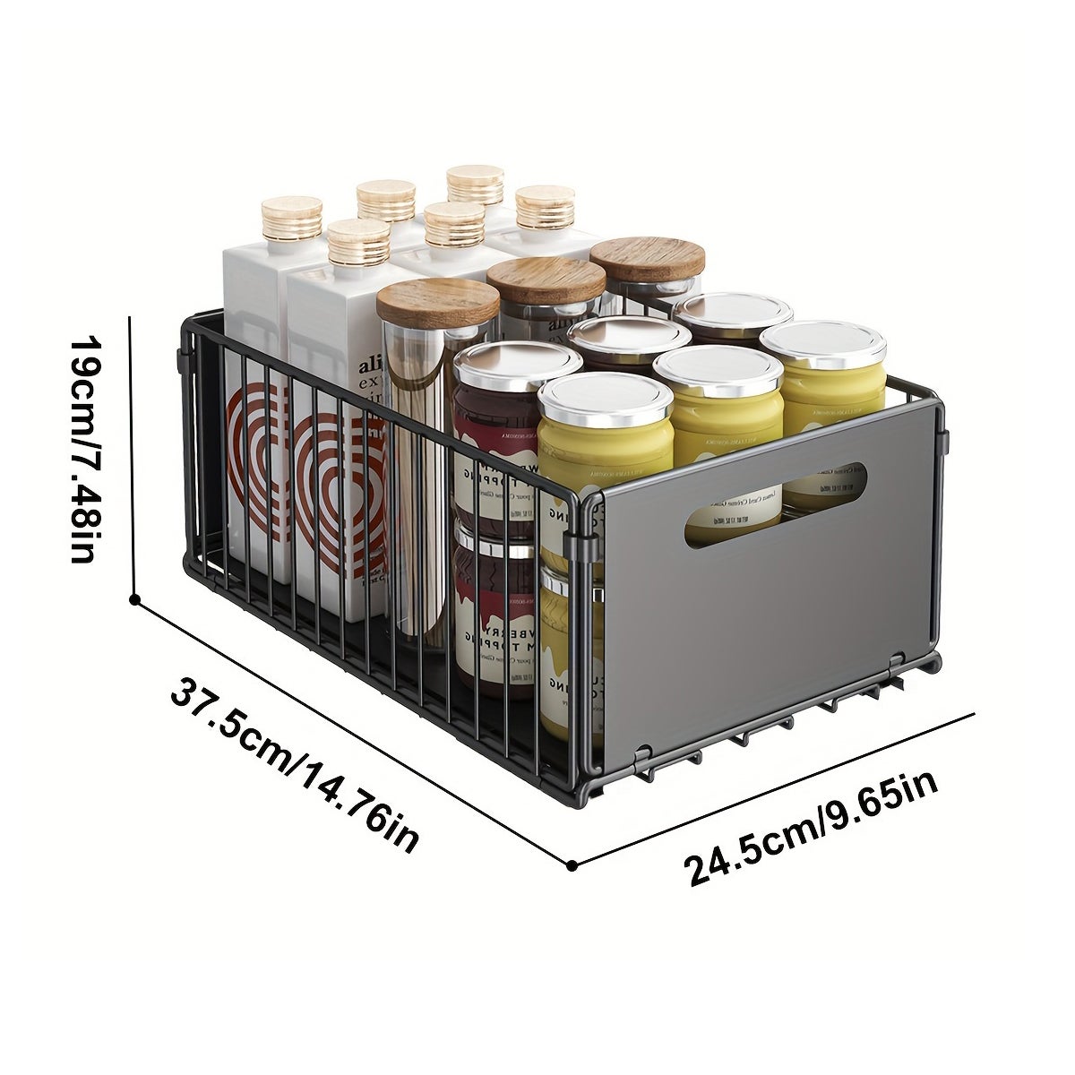 2Pcs Panier de rangement coulissant pour armoire, étagère à tiroir, Placard de Cuisine Organiseur - 37.5x24.5x19cm - 2