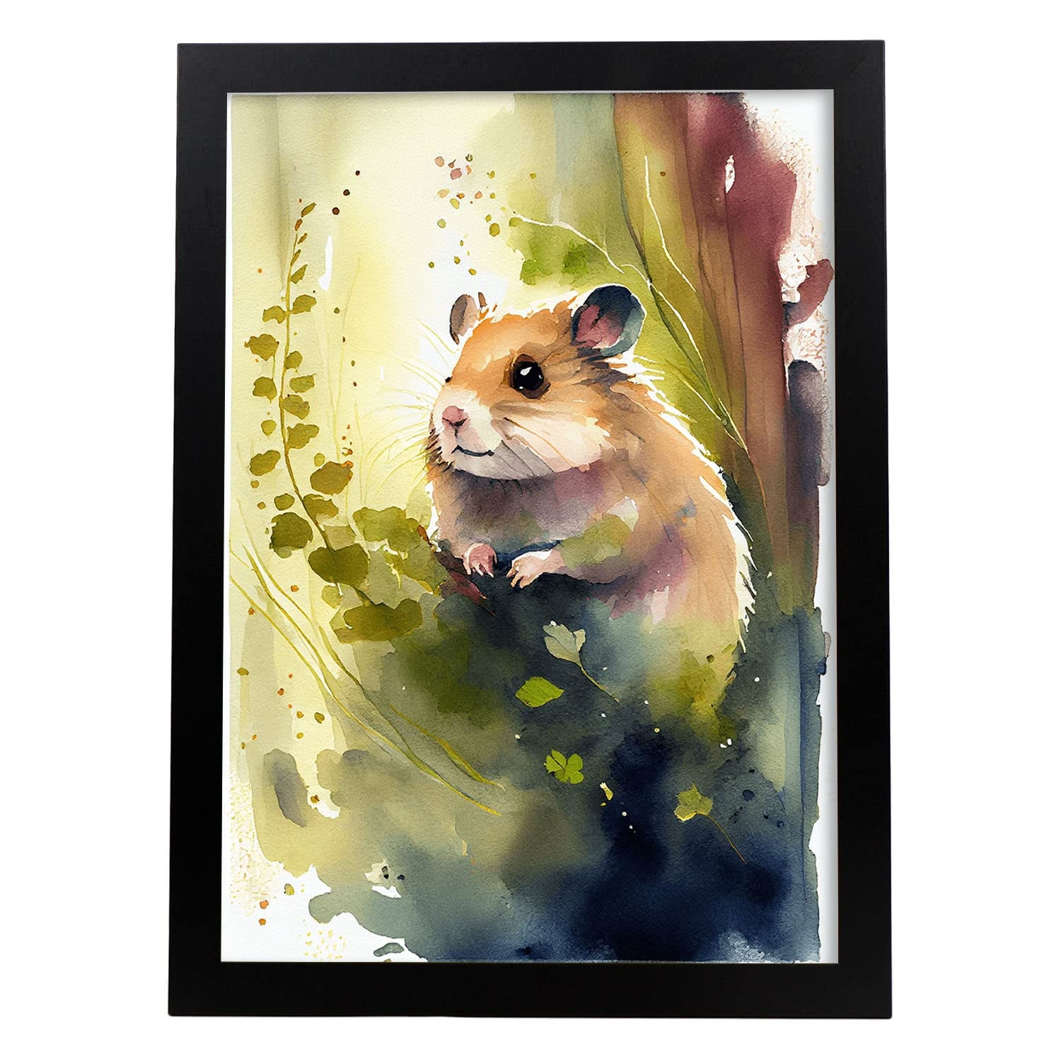 Nacnic poster de hámster en estilo acuarela ilustraciones a todo color de animales salvajes en la naturaleza y modelo 1 a3 con marco negro