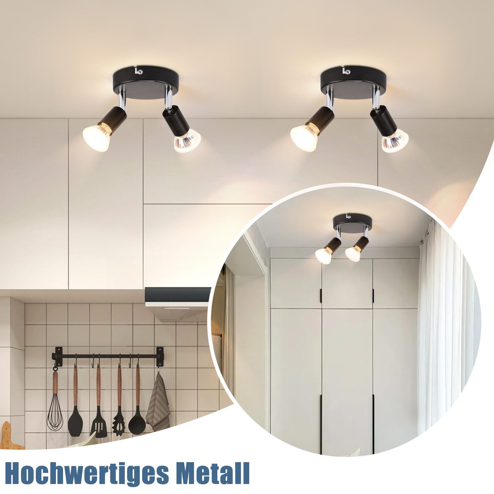NETTLIFE Spot de plafond LED noir 2 ampoules orientable 350° GU10 industriel - 8