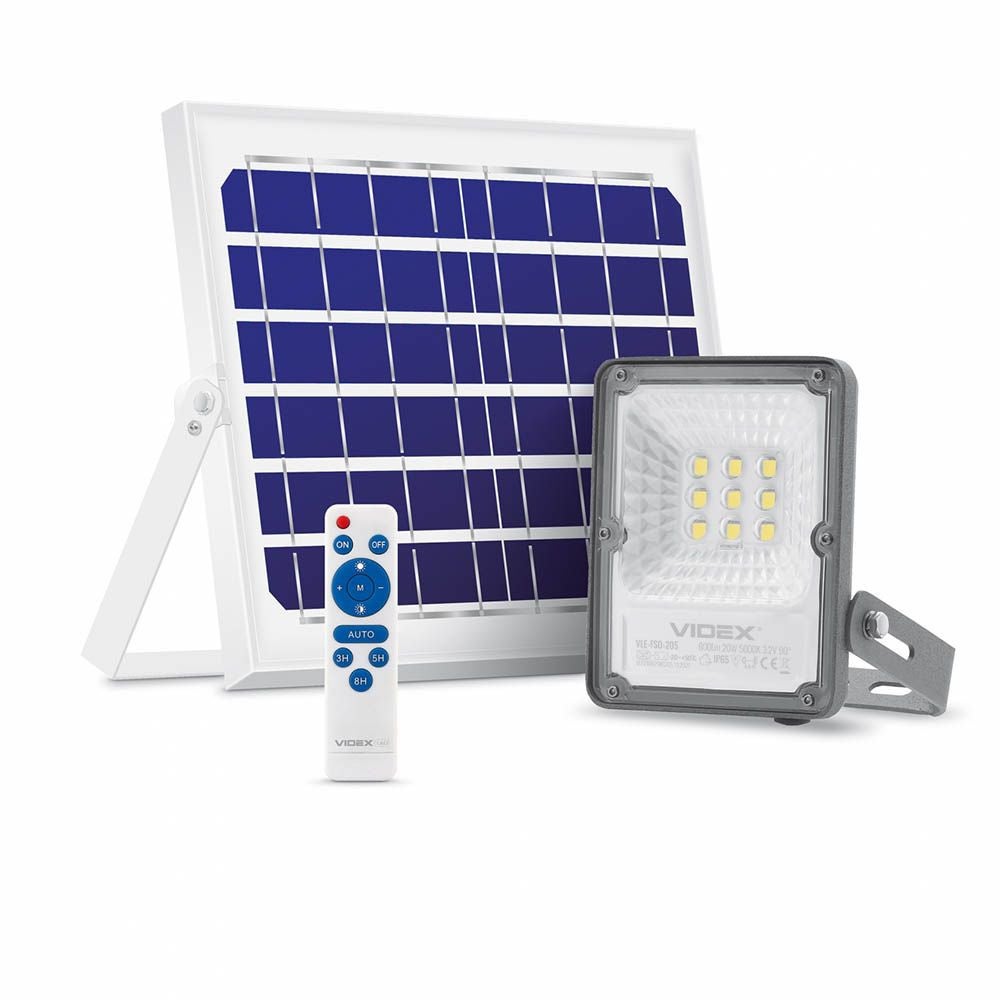 Naświetlacz solarny LED Gelio szary LED 5000K 600lm z pilotem IP65 wym: 14,5 x 12,8 x 4,2 cm aluminium Videx