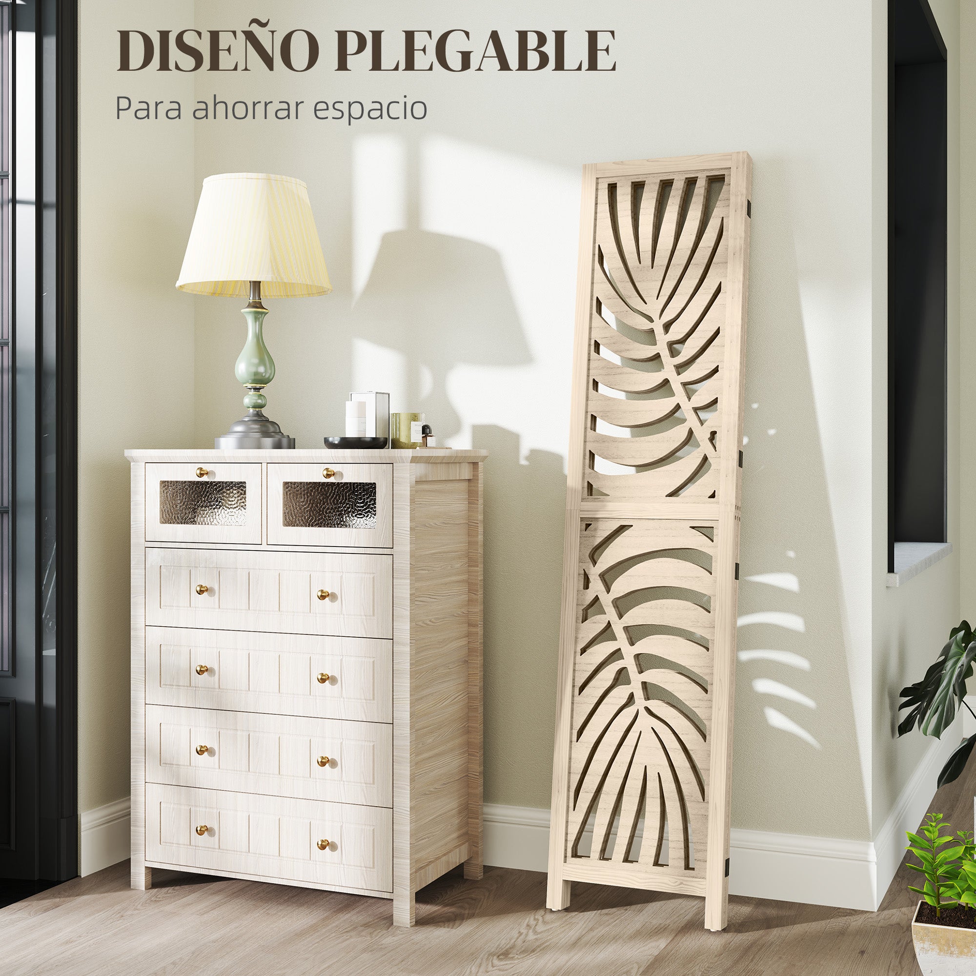 Séparateur pièce 3 panneaux pliable détachable, imprimé feuille palmier tropicale, 120x1,7x170 cm - 7