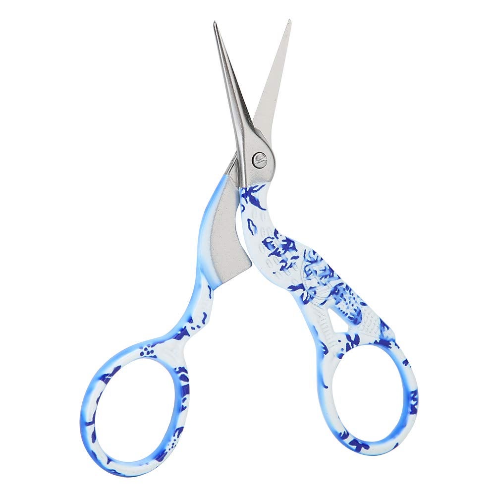 Forbici Da Ricamo A Forma Di Gru In Acciaio Inox – Design Retrò Per Cucito, Sarto E Crafting, Fiore Porcellana Piccolo Blu - 3