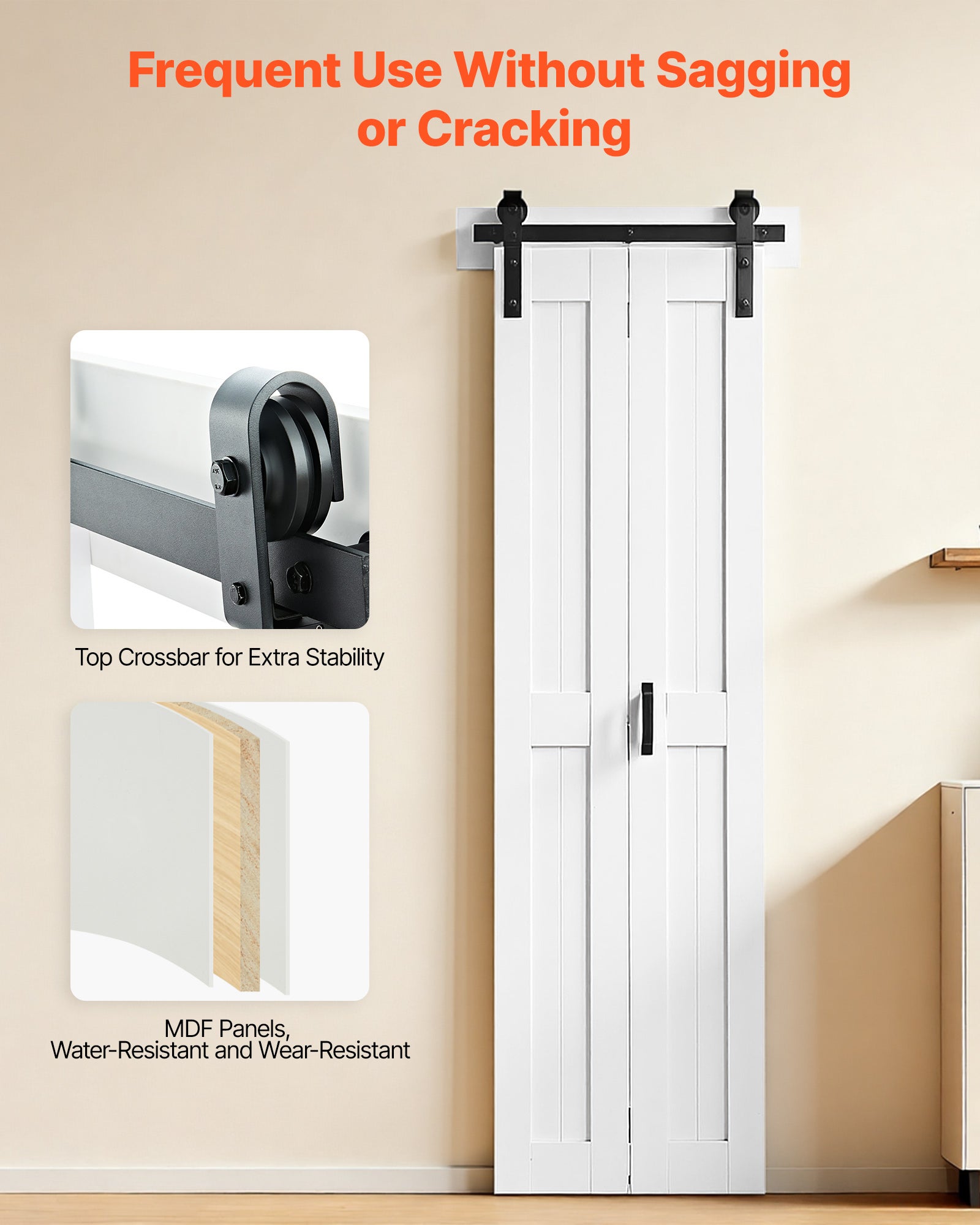 Porta scorrevole interna VEVOR 60,9x213,4 cm, per divisorio, camera da letto, soggiorno, armadio, compatta, telaio a H, montaggio richiesto, bianca - 2