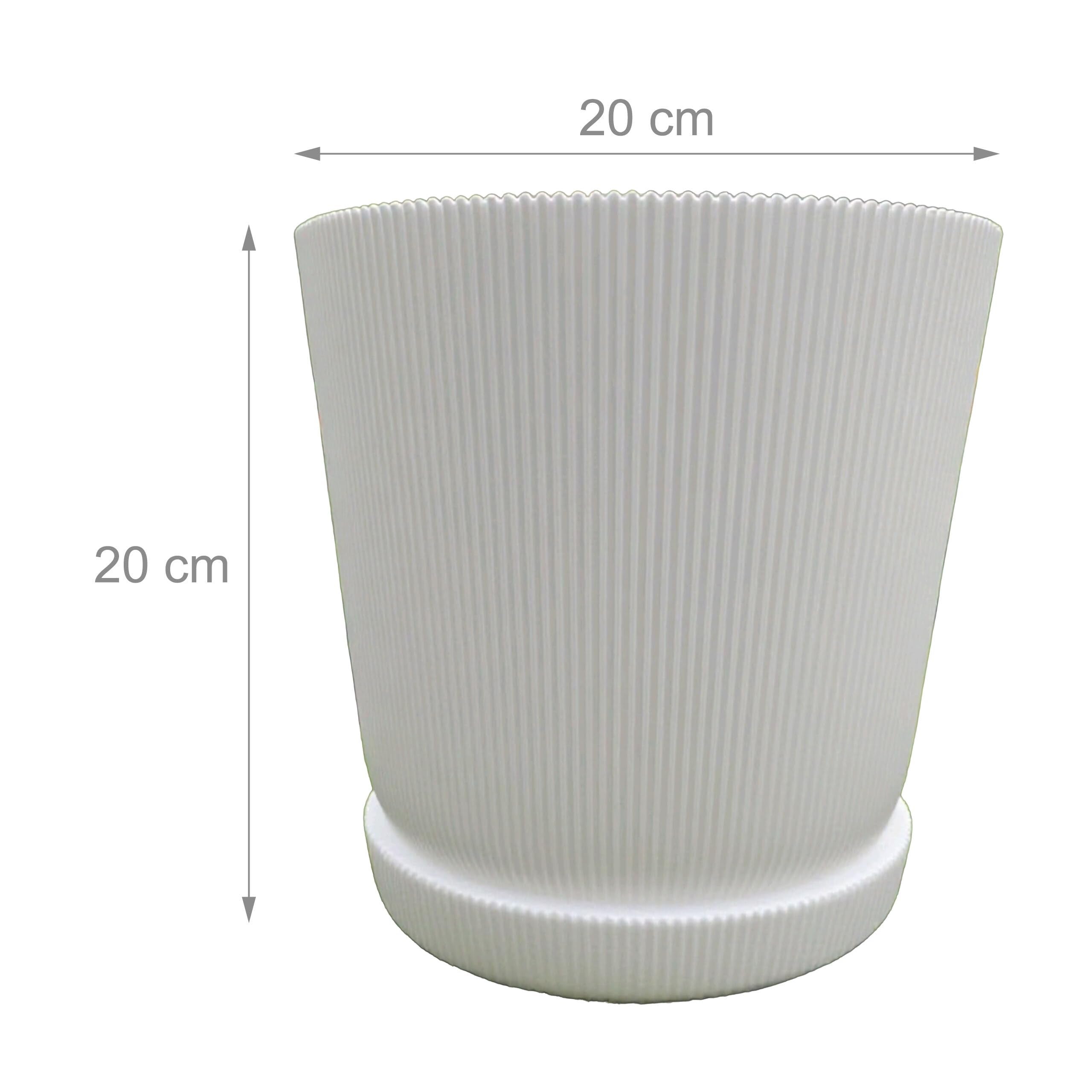 Lot de 2 pots à plantes cannelés avec soucoupes, H x Ø: 20 x 20 cm, pour herbes aromatiques, plastique, blanc, relaxdays - 8