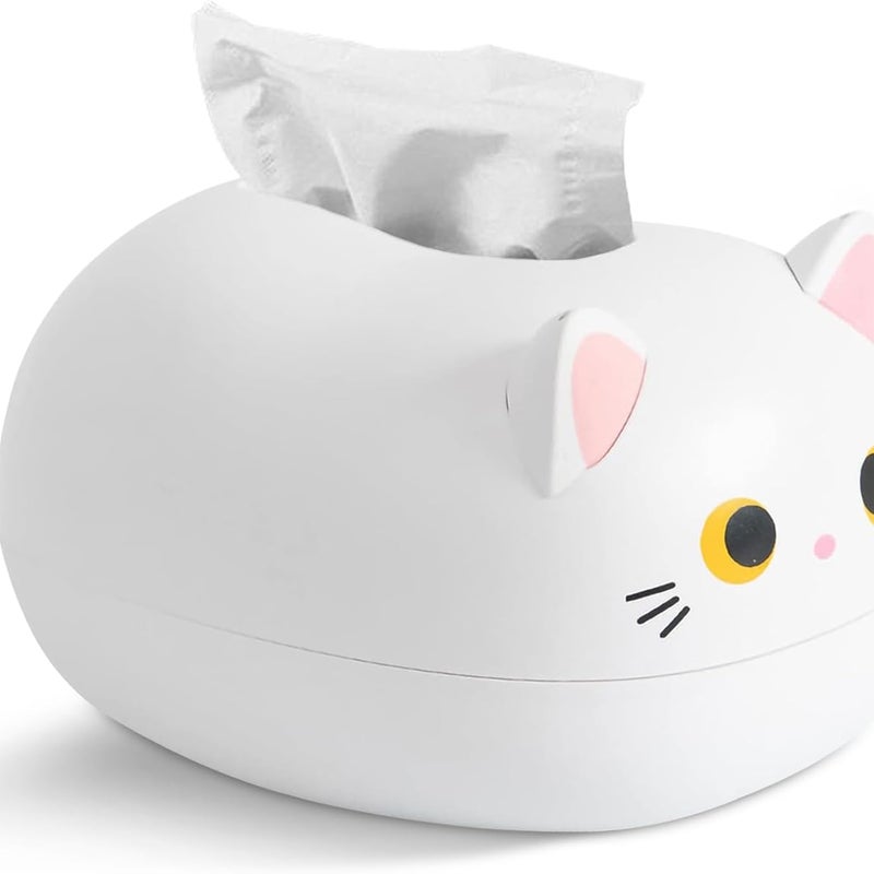 Pudełko na chusteczki do salonu, urocze, wielofunkcyjne pudełko na chusteczki z kreskówkową grafiką (białe)