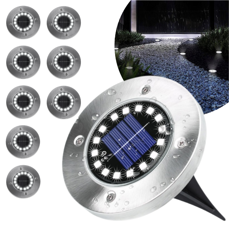 Zestaw 8x Gruntowa Lampka Solarna Ogrodowa Wbijana 16 LED, Najazdowa Wodoodporna