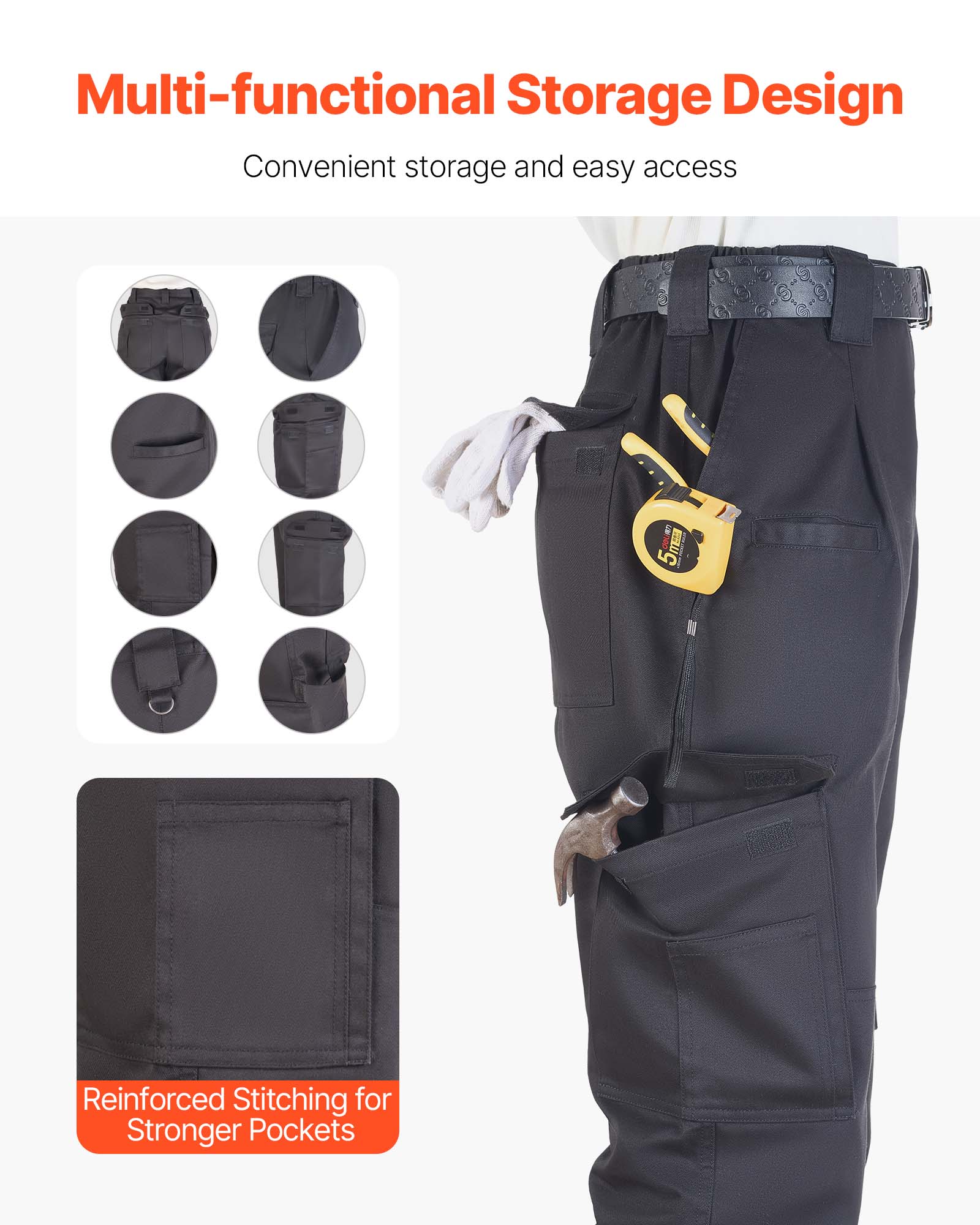 Pantalon Ignifuge Homme XXL,VEVOR Cargo Coton Résistant Flammes/Déchirures,Multi-poches,Taille Élastique,Pour Soudage/Soudeurs/Sorties,Noir - 5