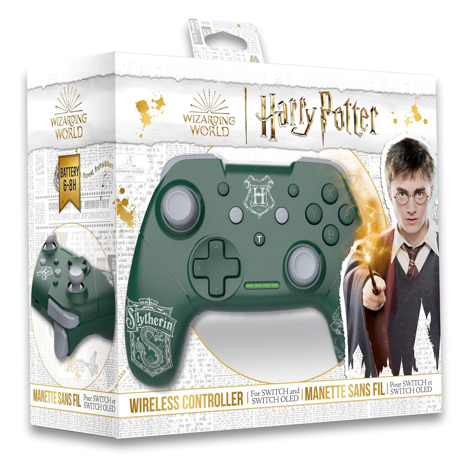 Versión en español — harry potter - manette switch sans fil câble 1m - serpentard - vert, usb