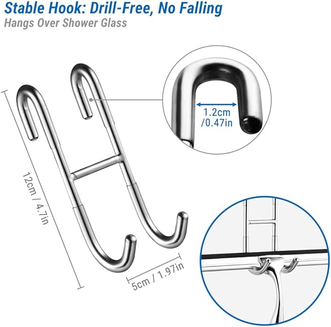 Raclette De Douche En Acier Inox 31cm Avec Crochet Sans Perçage, 2 Lames Silicone De Rechange - Pour Miroir, Vitre, Carrelage Et Salle De Bain - 4