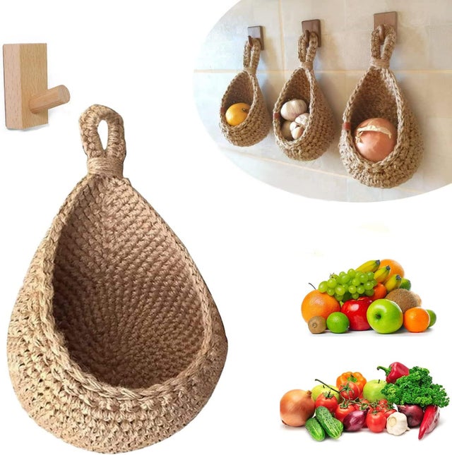 Paniers De Fruits Et Légumes Suspendus Au Mur, Panier De Rangement Suspendu De Cuisine (Hauteur 23CM, largeur 22CM)