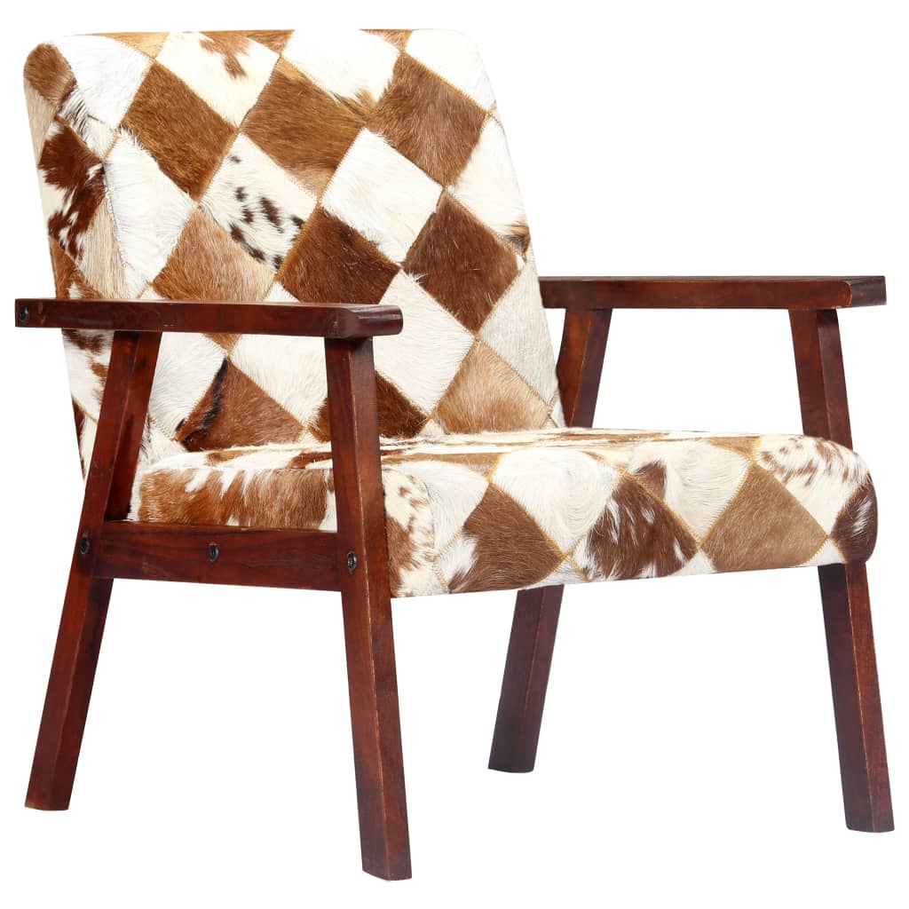 Maison Exclusive Fauteuil Blanc Et Marron Cuir V Ritable De Ch Vre Leroy Merlin