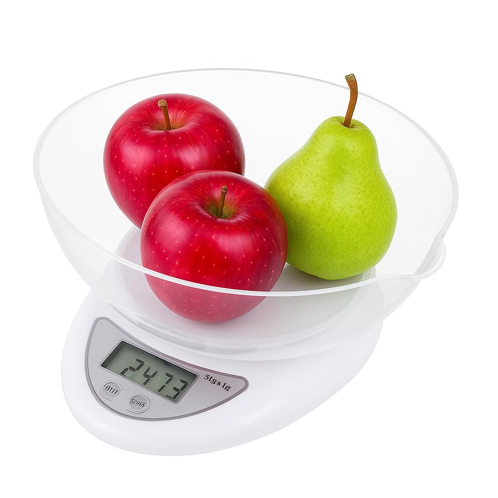 Wysoka precyzja elektronicznej wagi kuchennej, ekran LCD, udźwig 5 kg, pojemność miski 800 ml, zasilanie 2 bateriami AAA, 5 sztuk