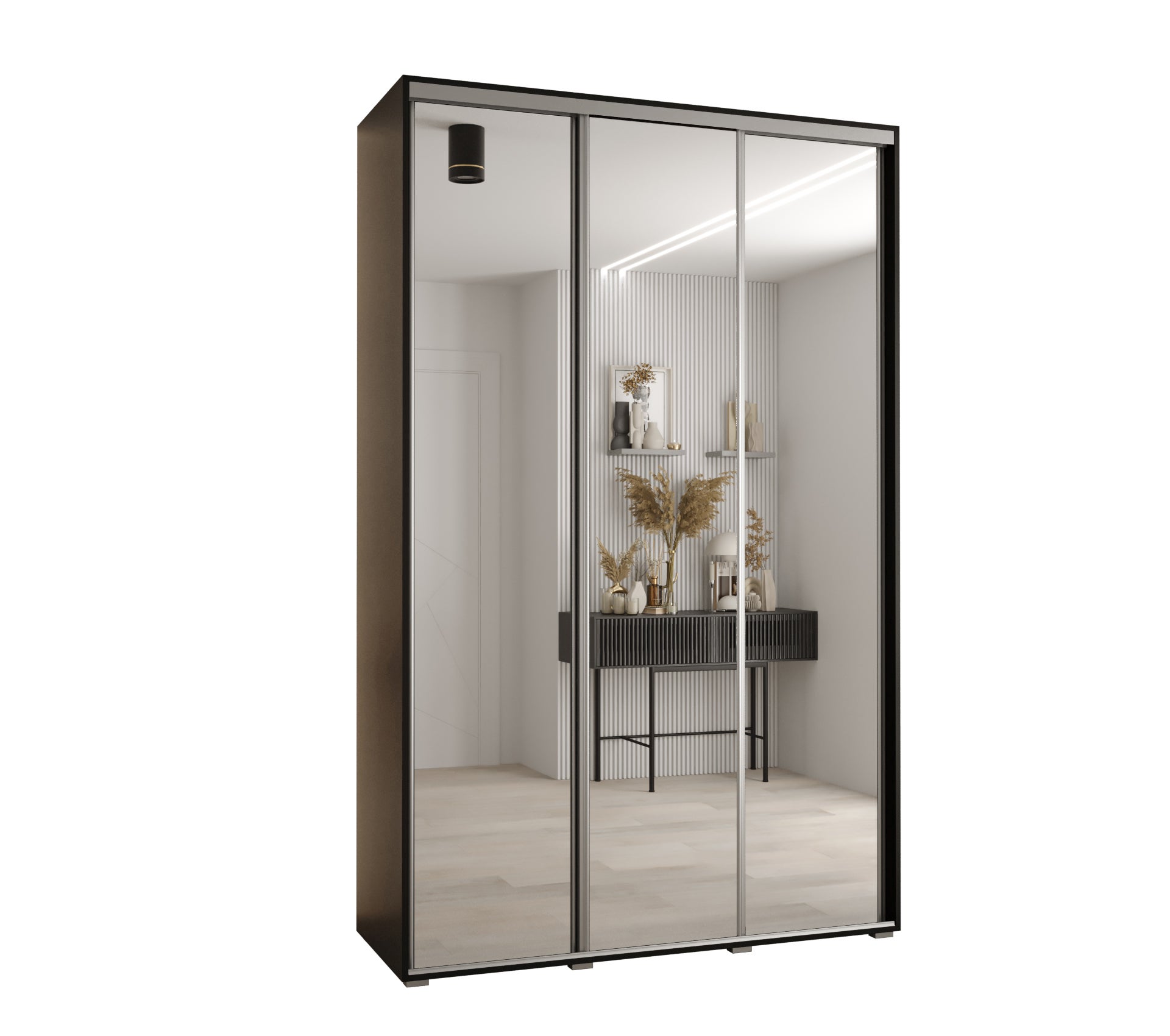 Szafa przesuwna z lustrem wysoka Davos 2 160 x 60 x 235,2 cm czarny + czarny + u. srebrny - Abiks Meble