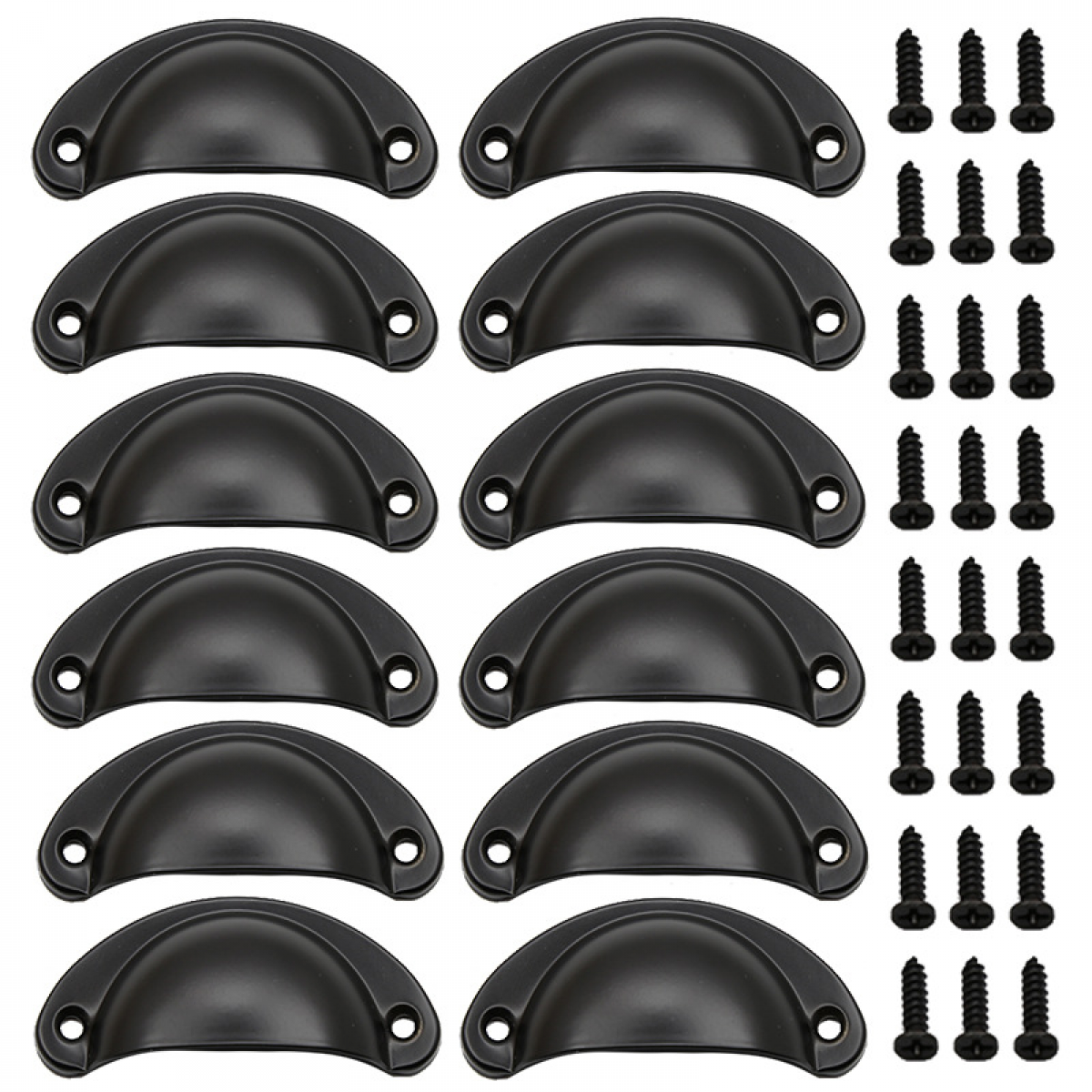 12 buc. Extractor retro cu model scoică, mânere de ușă, extractor pentru mobilă, extractor pentru uși din spate, 8 cm x 3,5 cm (negru)