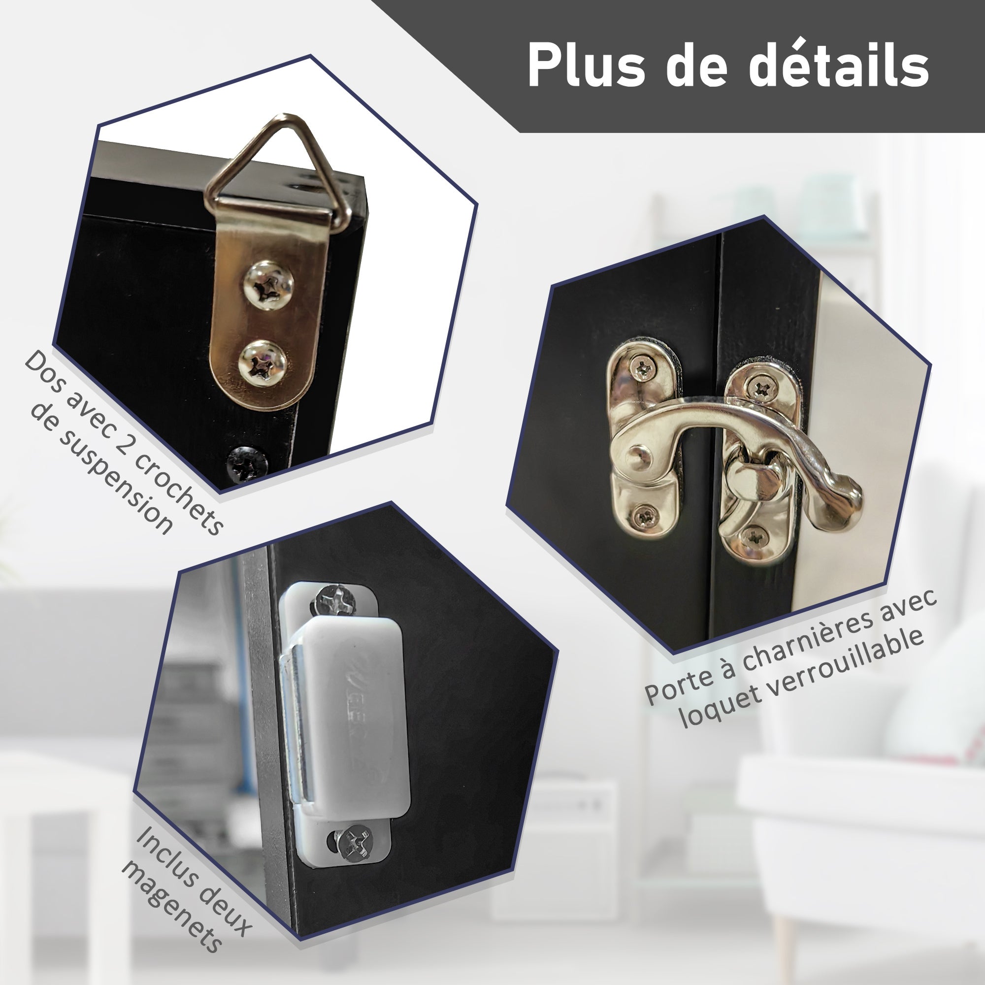 Bibliothèque pour Séjour en MDF Noir H. 7.5 x l. 77.5 x P. 103 cm - 8