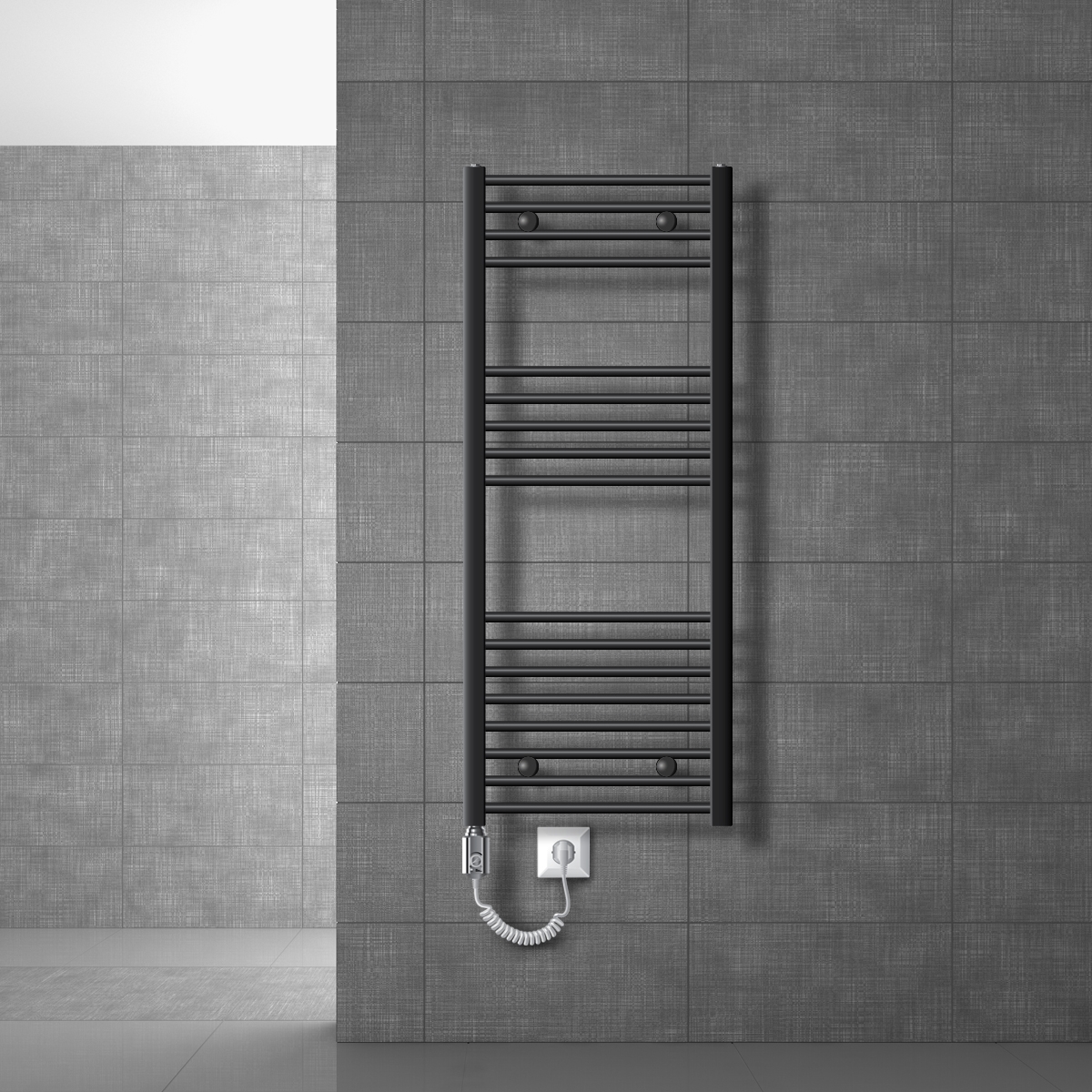 LuxeBath Elektryczny grzejnik lazienkowy Sahara 500x1200 mm Antracyt Zakrzywione podlaczenie boczne i pret grzejny 900W Termostat i wyswietlacz