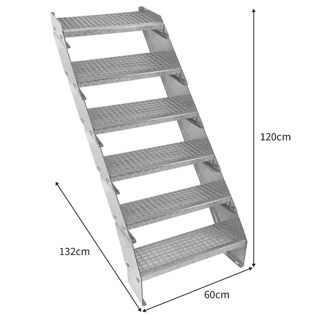 Scala in metallo a 6 elementi regolabile in altezza 60 cm / 600 mm di larghezza Acciaio zincato argento 6 gradini - 5