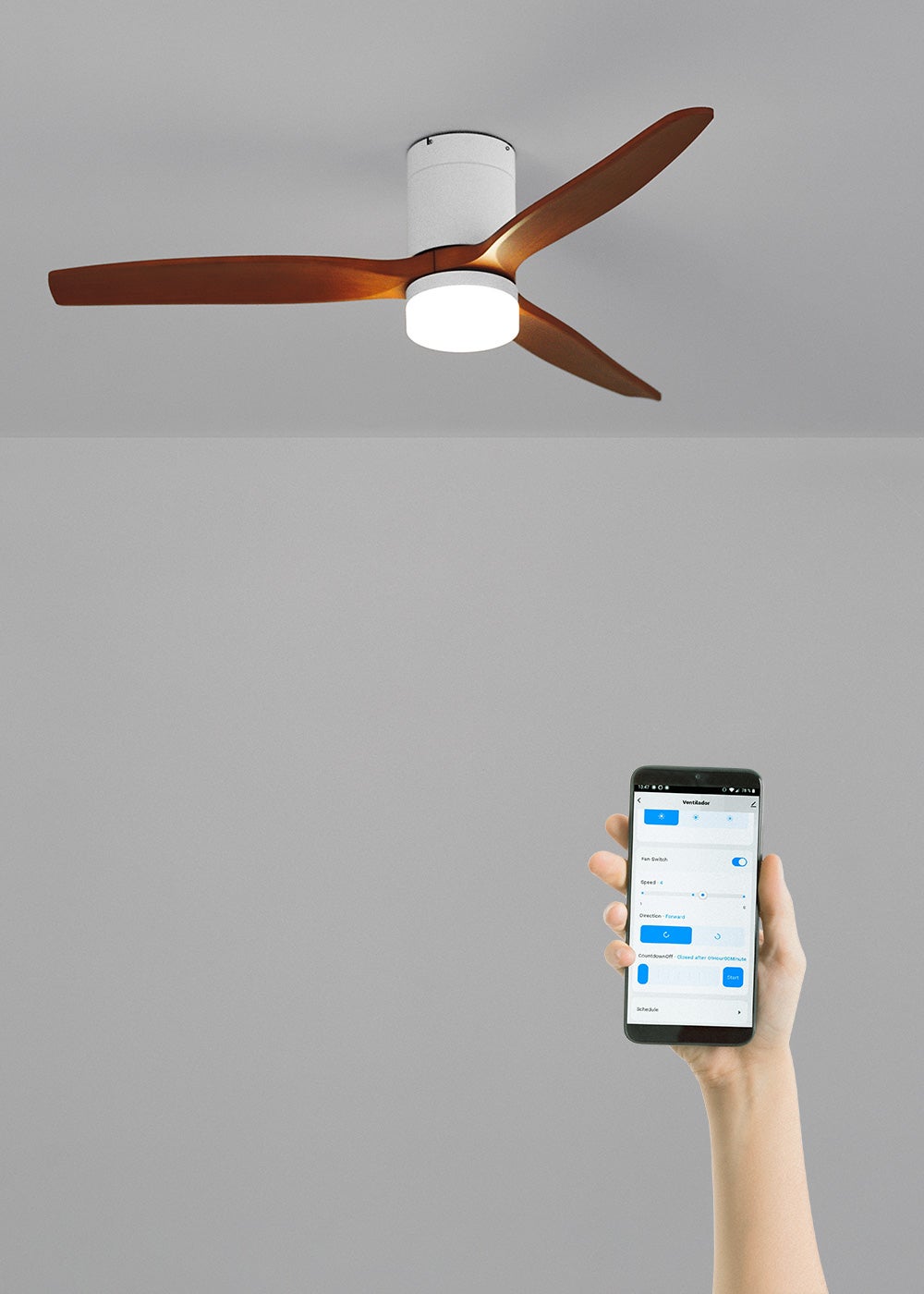 CREATE - WIND CALM M - Ventilateur de plafond silencieux 40W avec pales techniques en ABS Ø132cm avec eclaraige avec wifi - 4