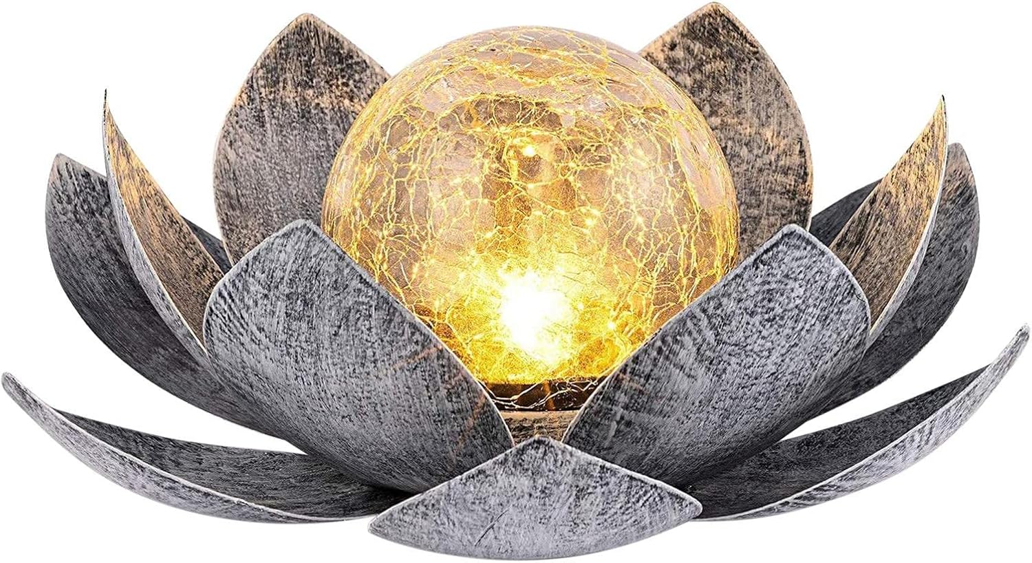 Lampa Solarna Lotus - 28x28x12cm Kwiat Lotosu z Kulą z Popękanego Szkła | Wodoodporne Lampki Dekoracyjne LED IP44 do Trawnika