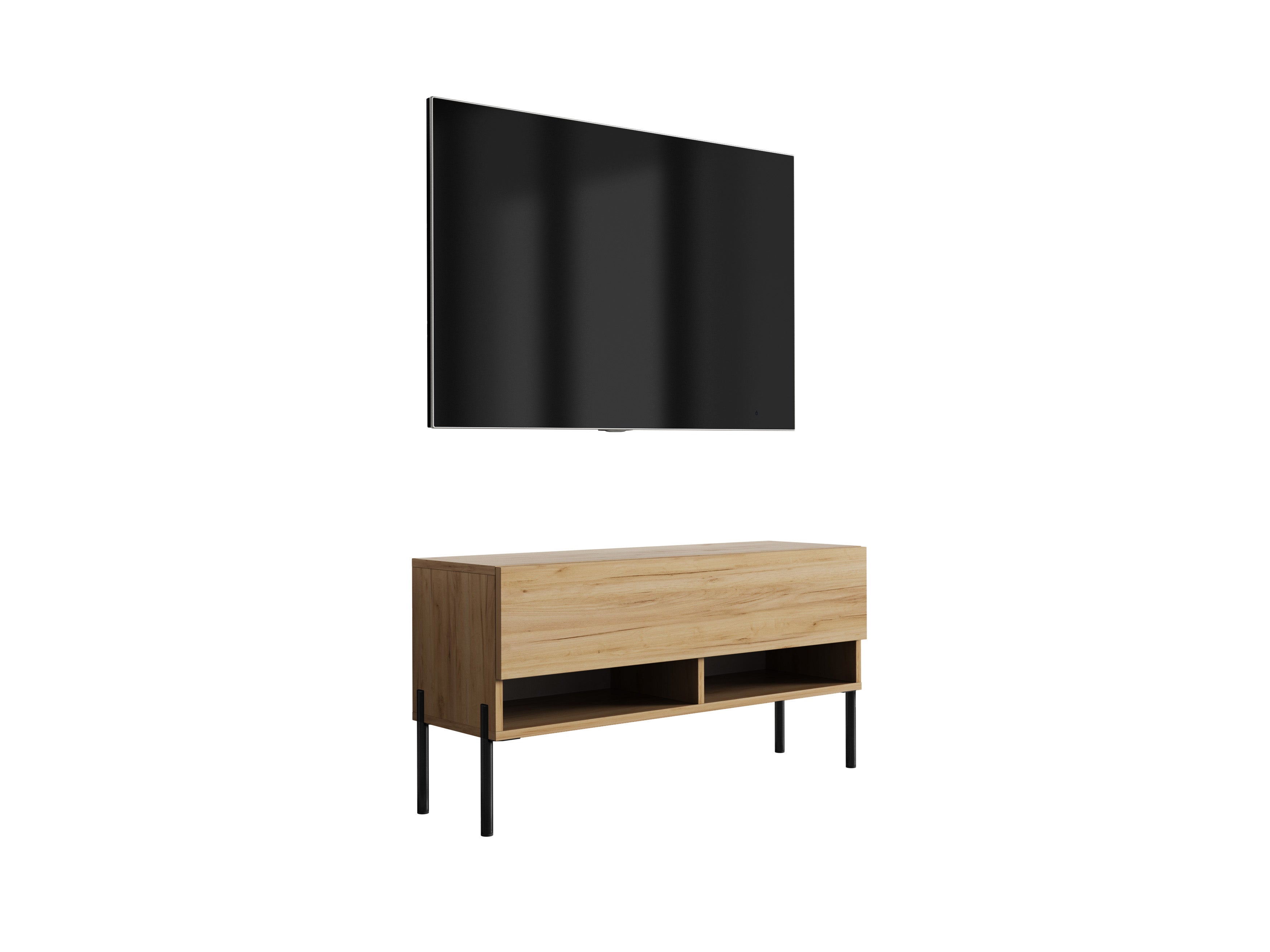 Szafka RTV : Dąb Craft, nóżki proste czarne, 100 × 32 × 52 cm