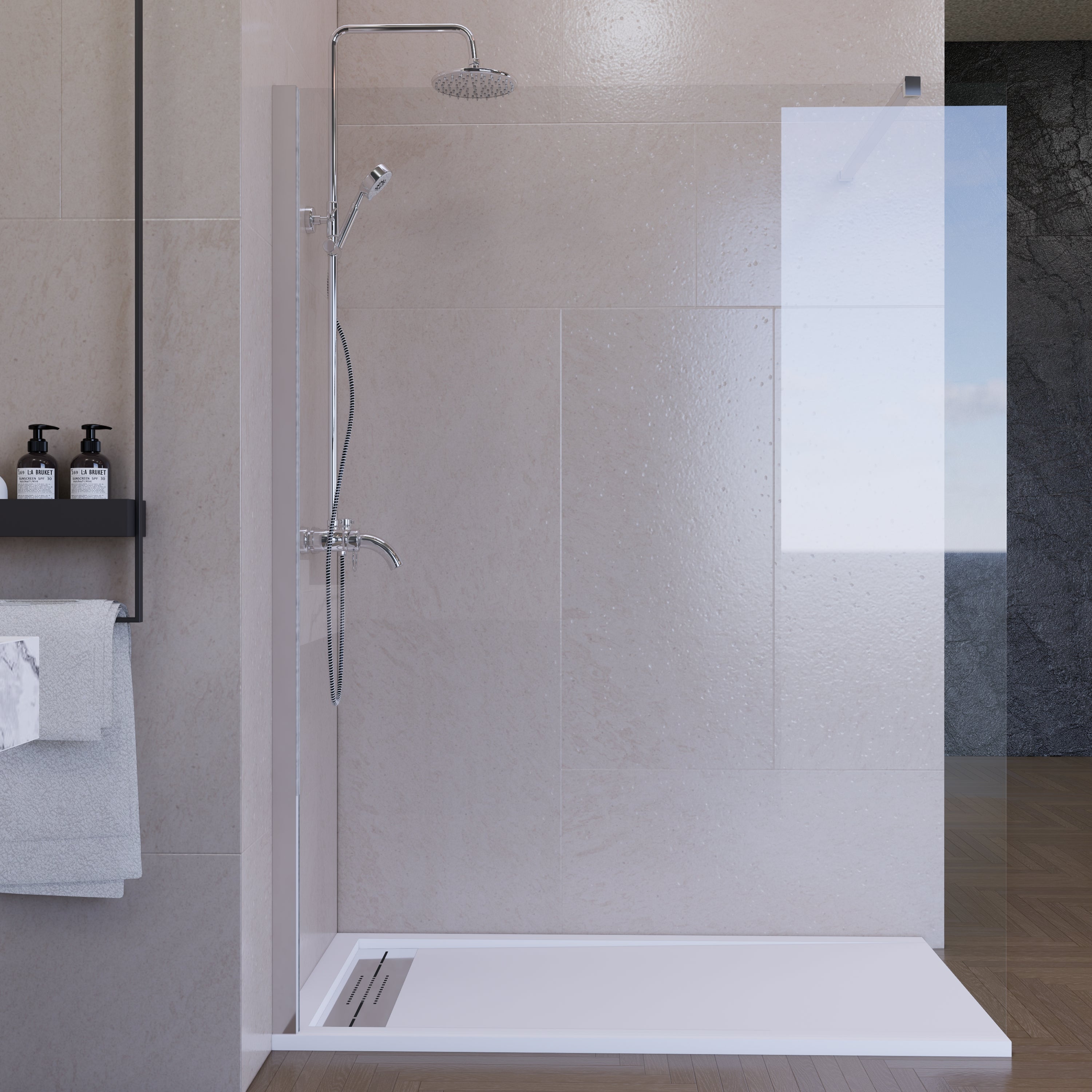 Mampara de ducha fija 90 cm transparente cromo antical 8mm 200 cm alto - 3