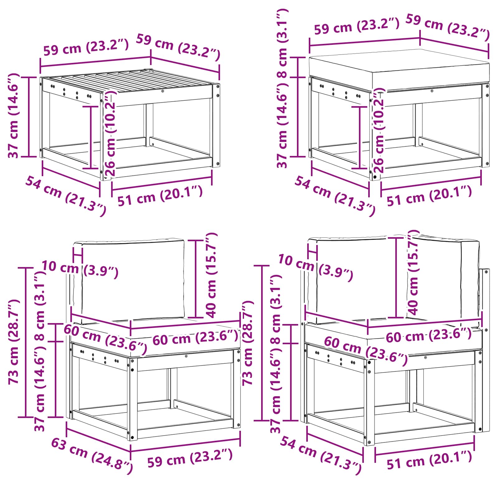 Ensemble de canapés d'extérieur, 9 pièces, en polyester, naturel et beige, pour la terrasse - 9