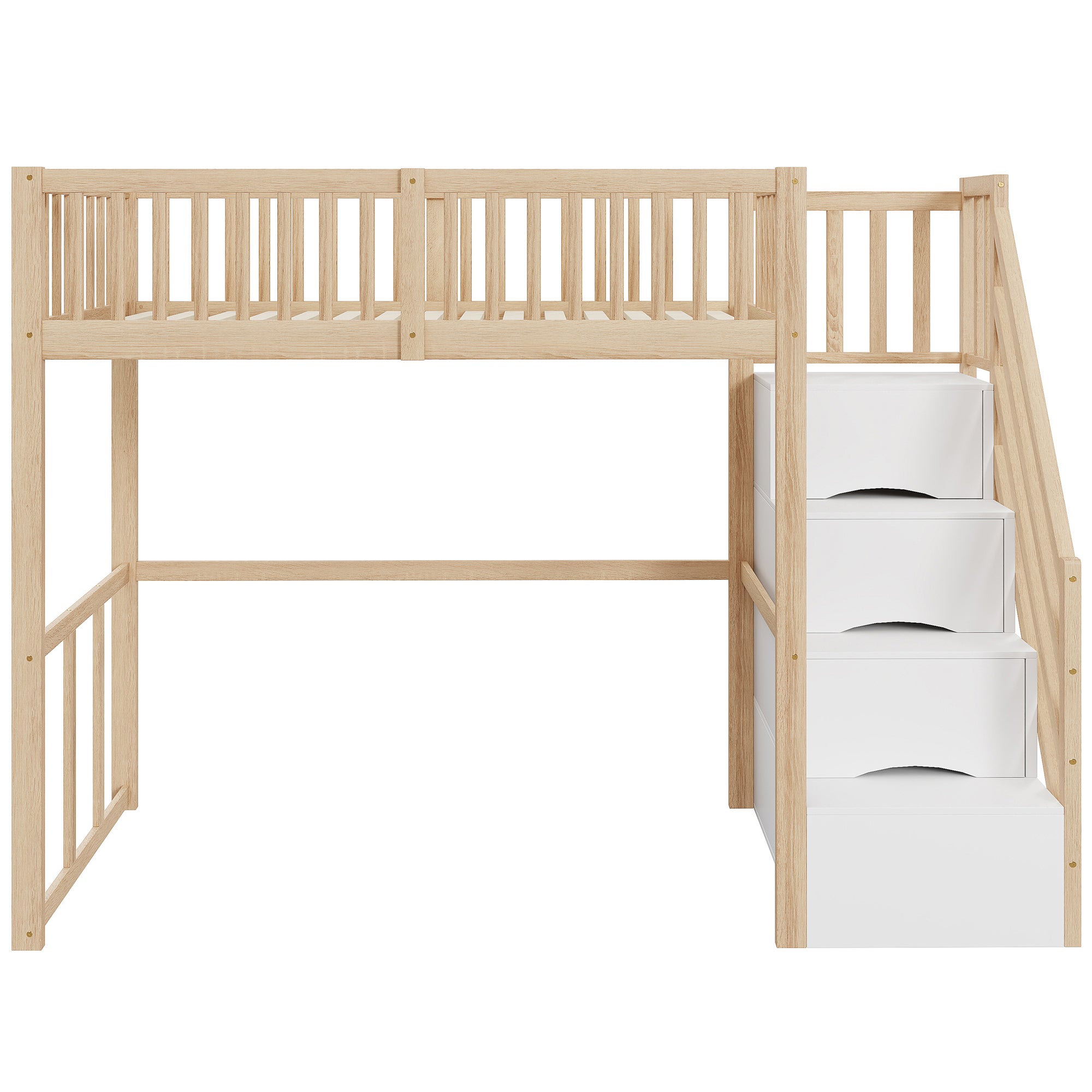 Lit mezzanine 90x200cm en bois massif - avec escalier de rangement - Naturel - 9
