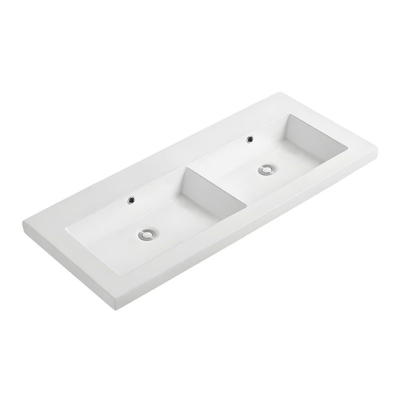 Double vasque à encastrer rectangulaire - 120 x 46 cm - Blanc brillant - LIVO - 2