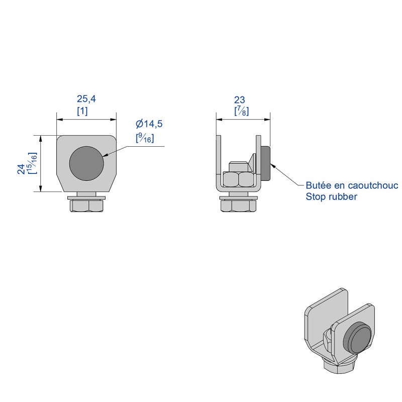 Butée en caoutchouc sur platine en INOX 304L pour SLID'UP 2000 - 60 kg - 2