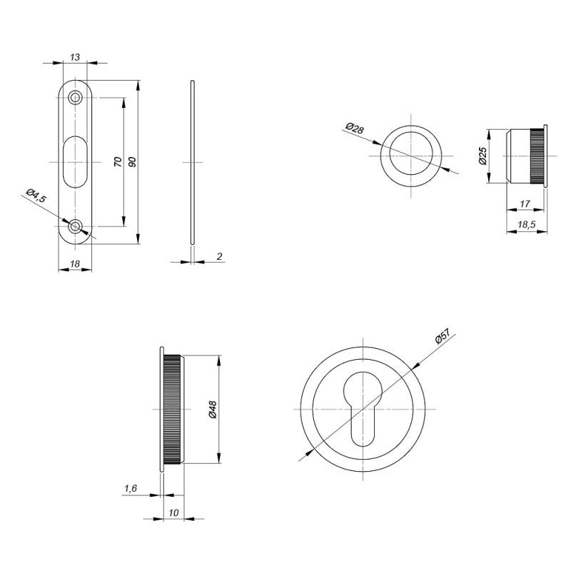 Kit serrure pour cylindre Yale, poignée ronde, acier finition chromé - 5