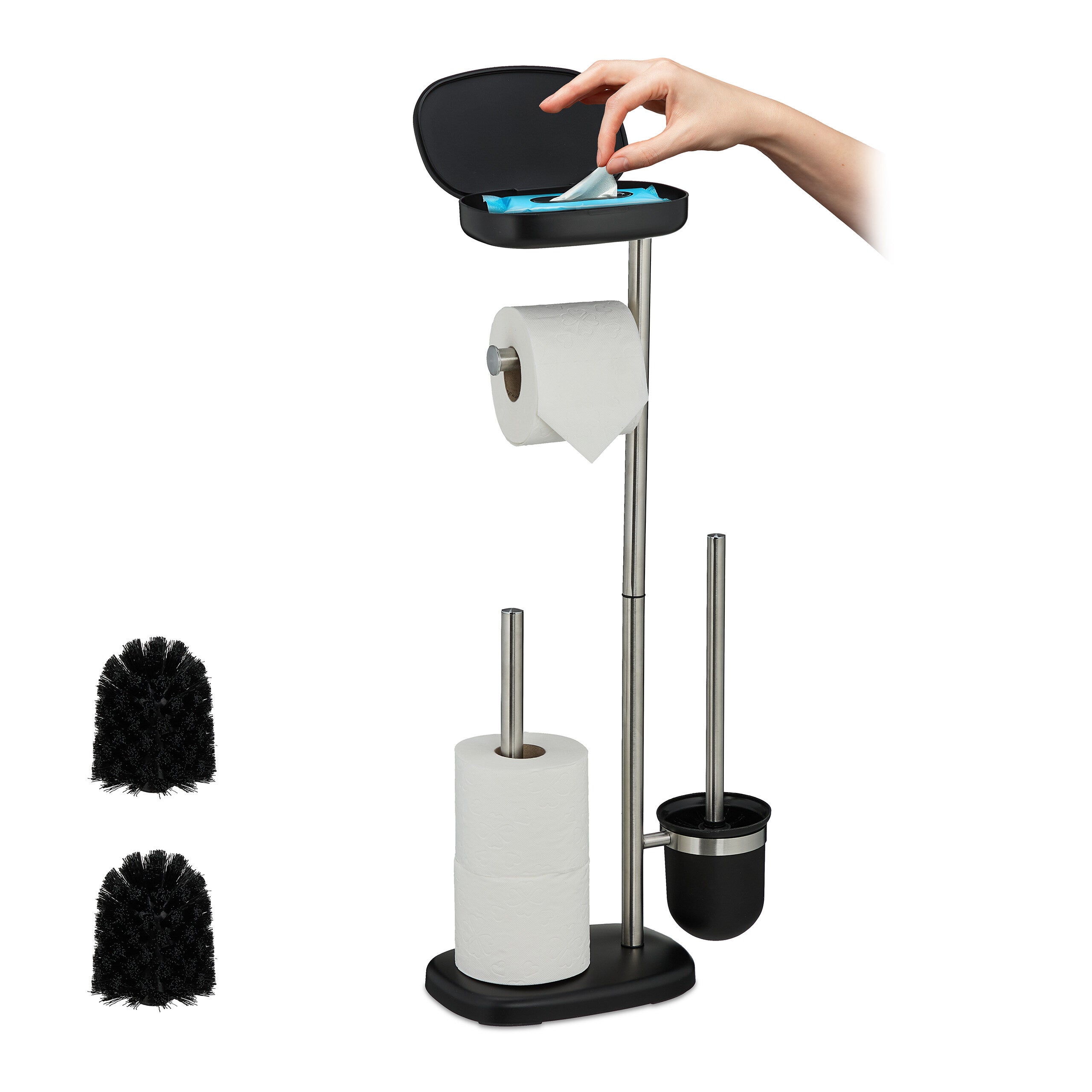 Serviteur WC Non Fixe - Porte-brosse Et Réserve Papier - 69x31x16 Cm, Blanc - Avec Emplacement Téléphone
