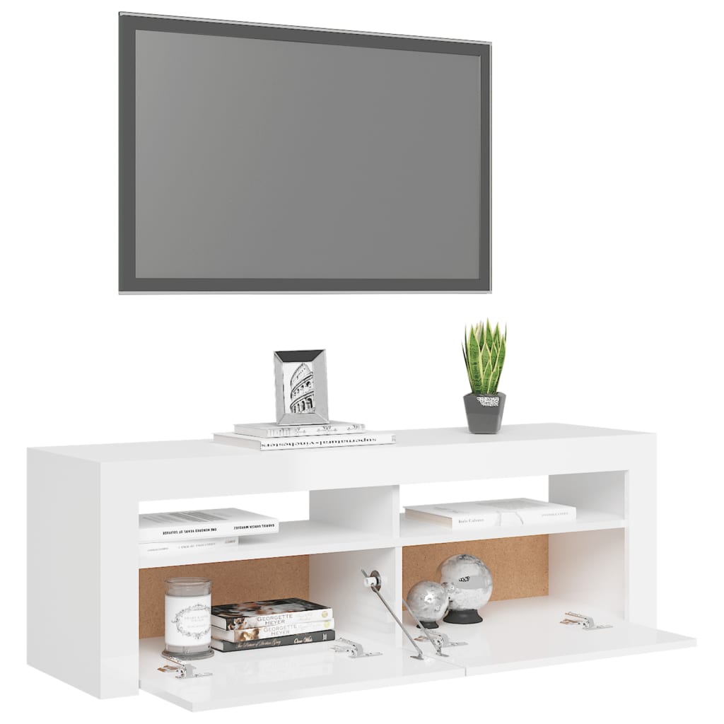 vidaXL Mobile Porta TV con Luci LED Bianco Lucido 120x35x40 cm - 6
