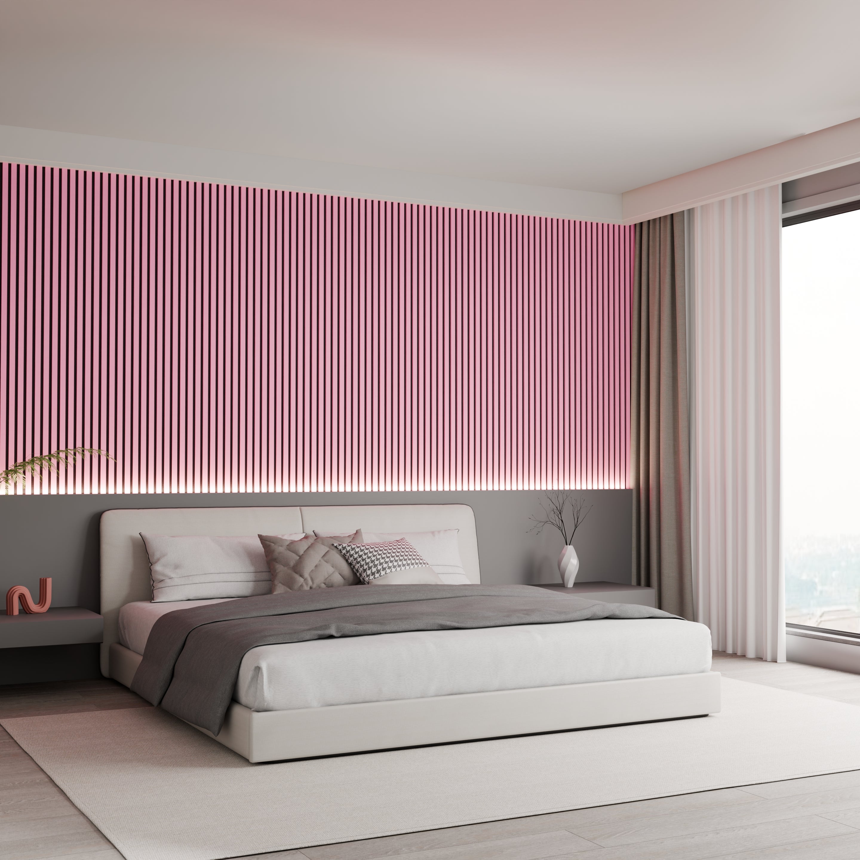 Lot 4 pièces - Panneau Acoustique - Rose - Feutrine Noir - 240x60x1.1cm - 6