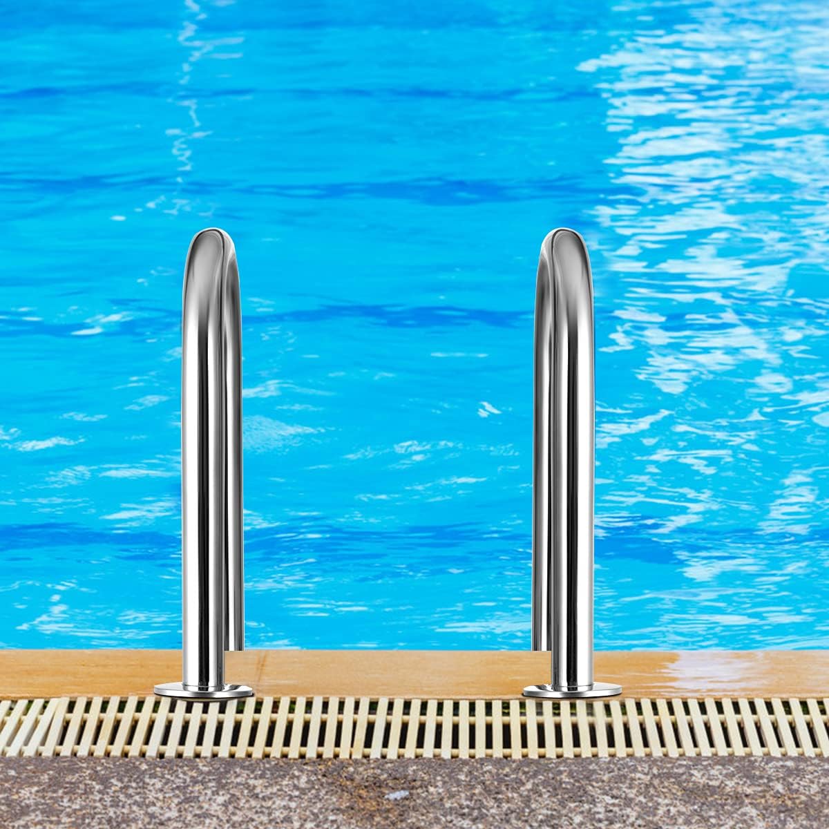 Escalera de piscina de acero inoxidable de 3 peldaños (132 x 50 x 26,5 cm) con pedales antideslizantes y base de plástico - 6
