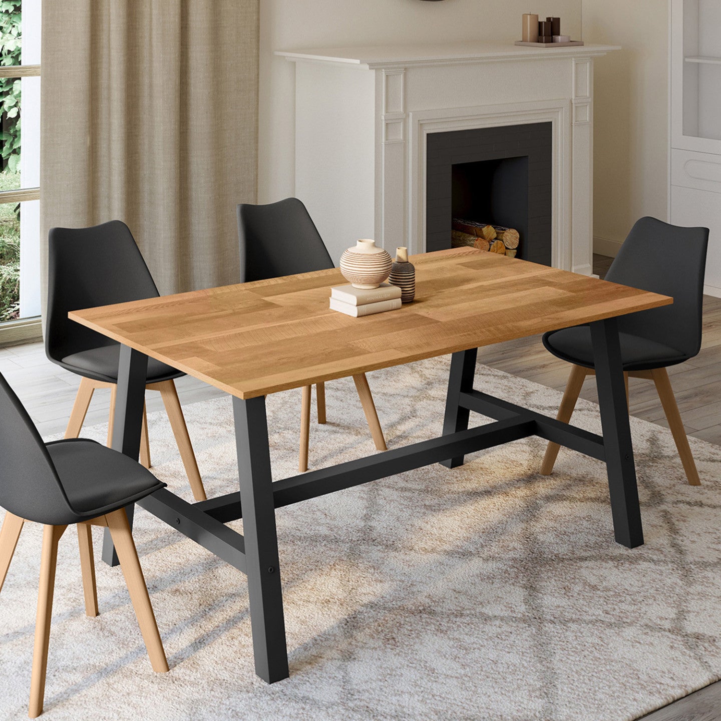 Table à manger extensible rectangle MADELEINE 6-12 personnes bois et métal noir 160-240 cm - 4