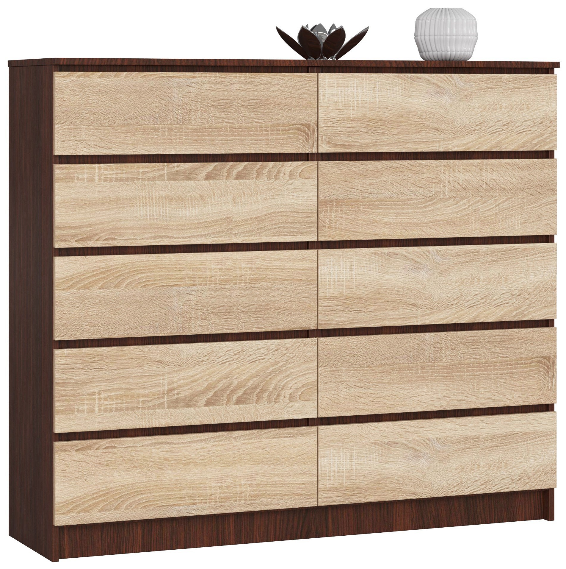 Komoda: 10 szuflad, wenge | dąb sonoma, 138 x 121 x 40 cm