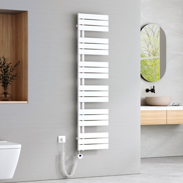 EMKE Scaldasalviette elettrico H.159,9 × L.40 cm con elemento riscaldante termostatato, Termoarredo elettrico con timer 800 W bianco